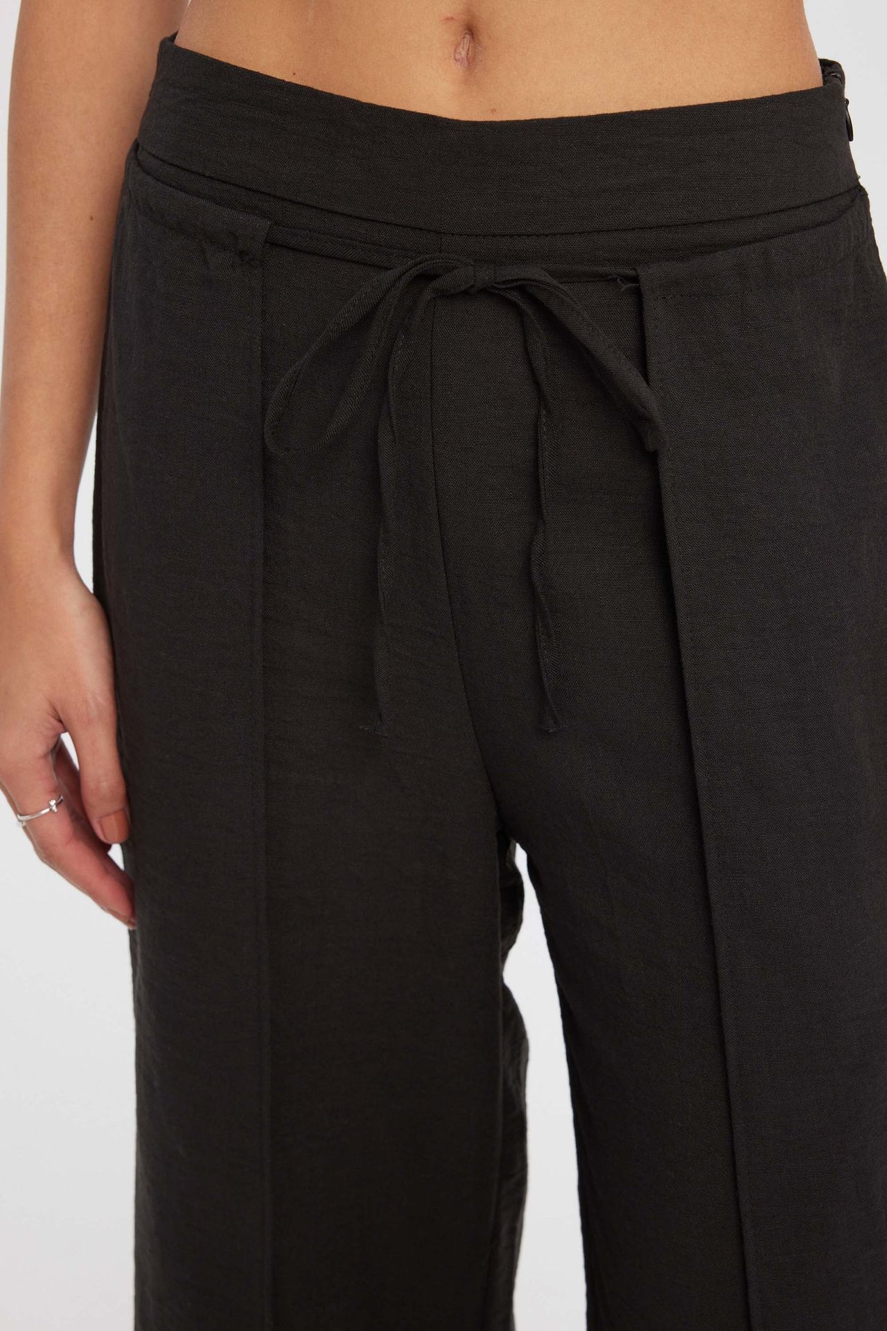 High Waist Straight Leg Trousers with a Front Tie