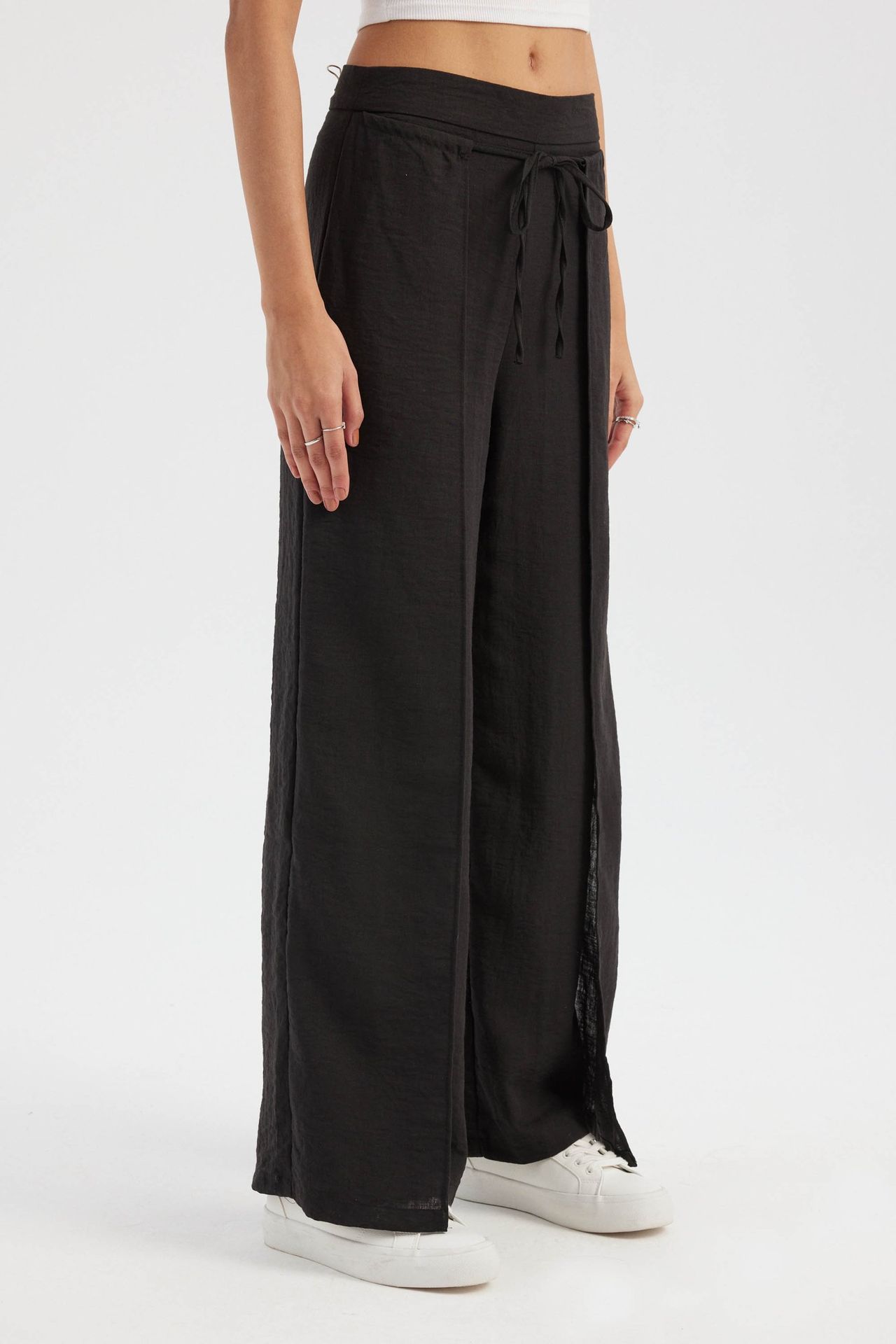 High Waist Straight Leg Trousers with a Front Tie
