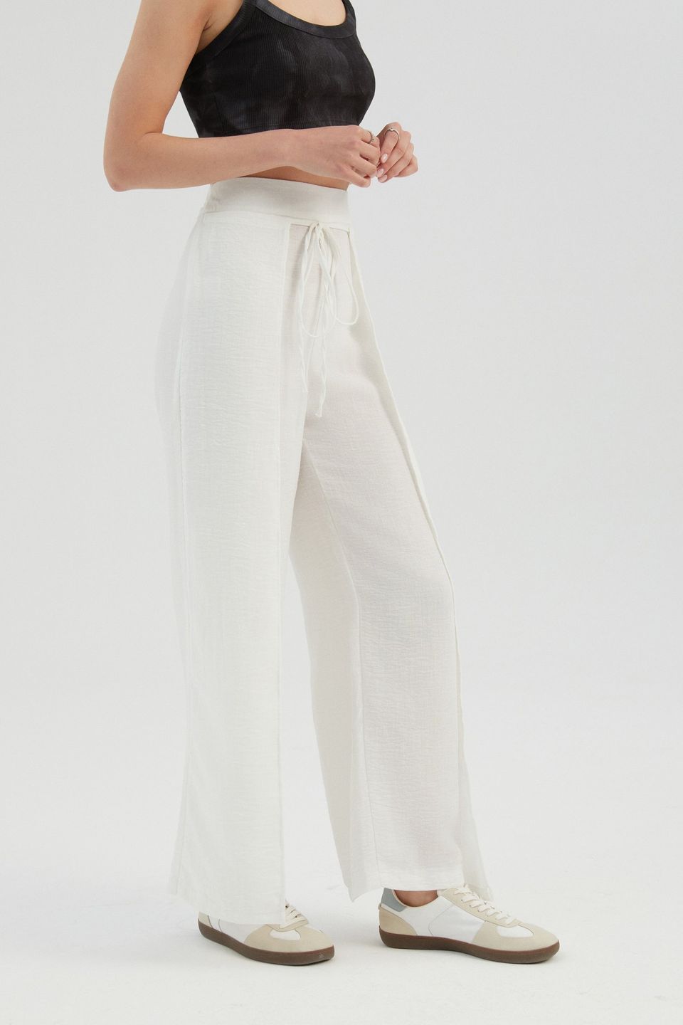High Waist Straight Leg Trousers with a Front Tie
