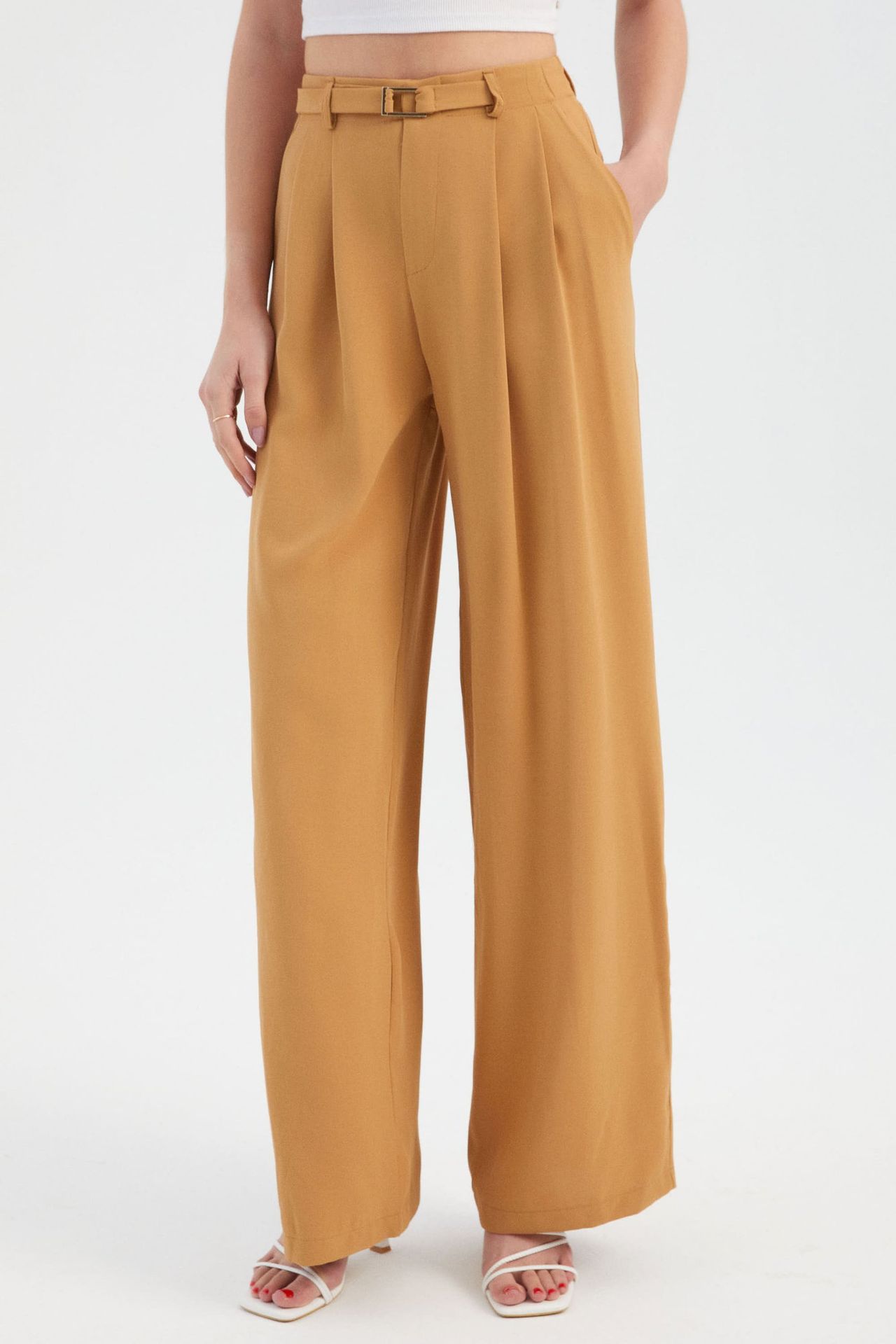 High Waist Pleated Wide Leg Trousers