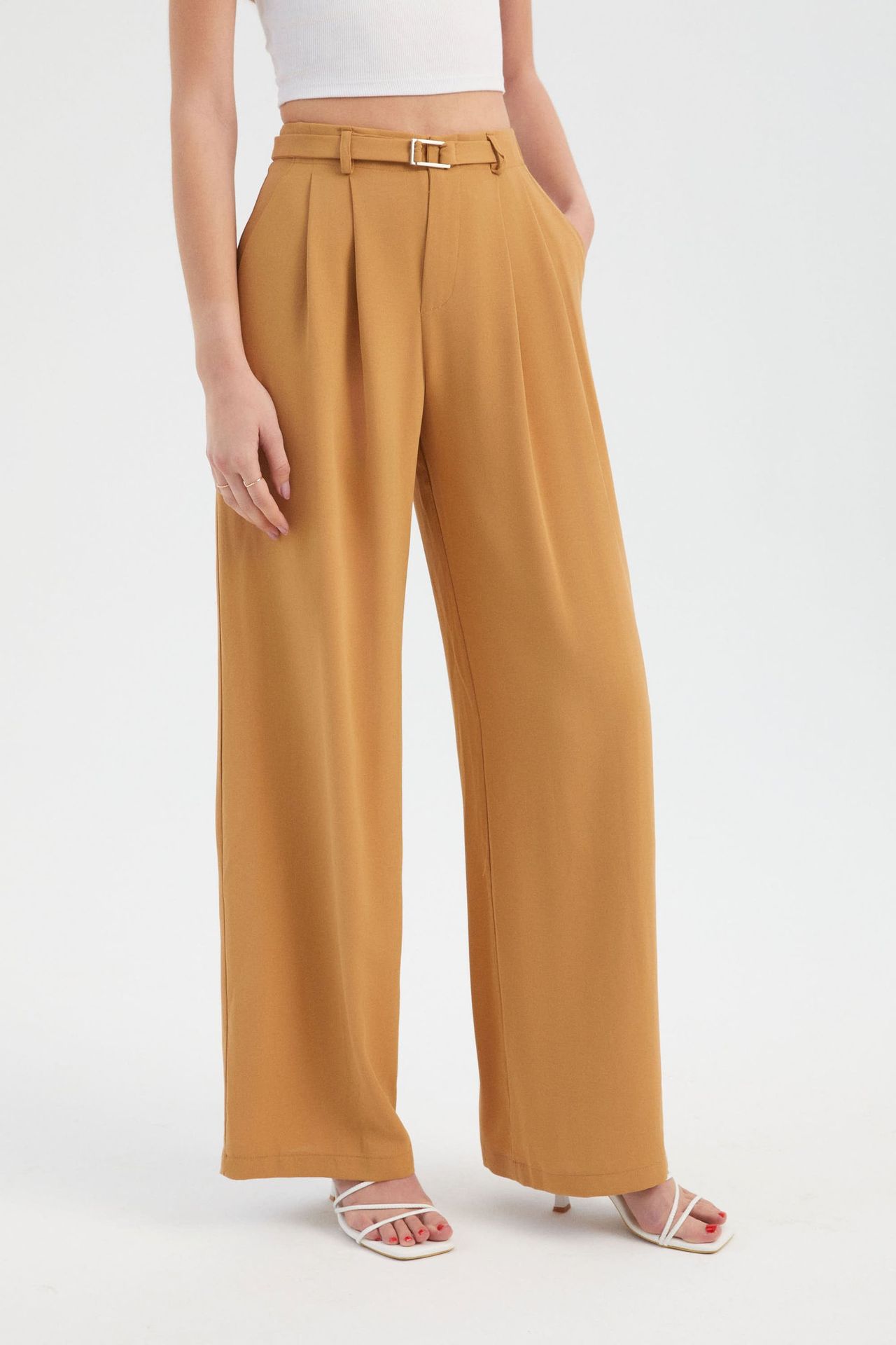 High Waist Pleated Wide Leg Trousers