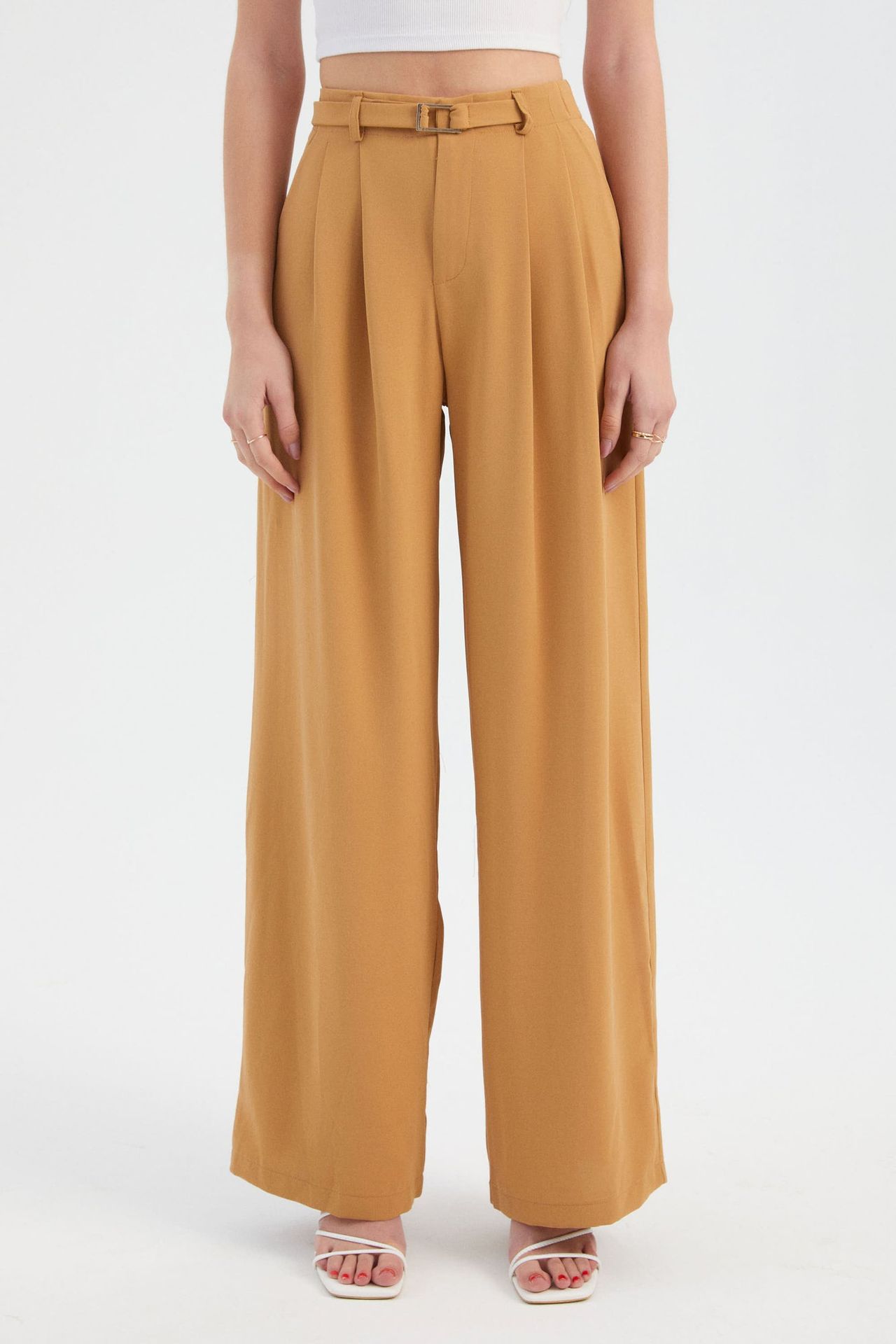 High Waist Pleated Wide Leg Trousers