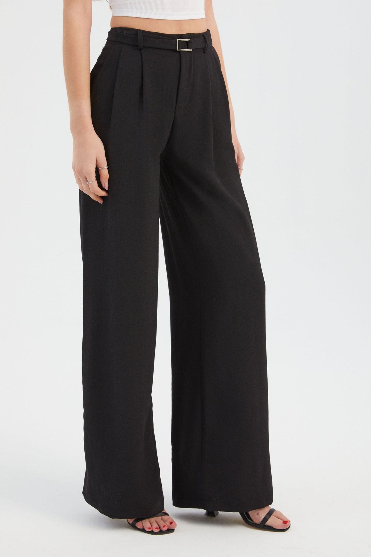 High Waist Pleated Wide Leg Trousers