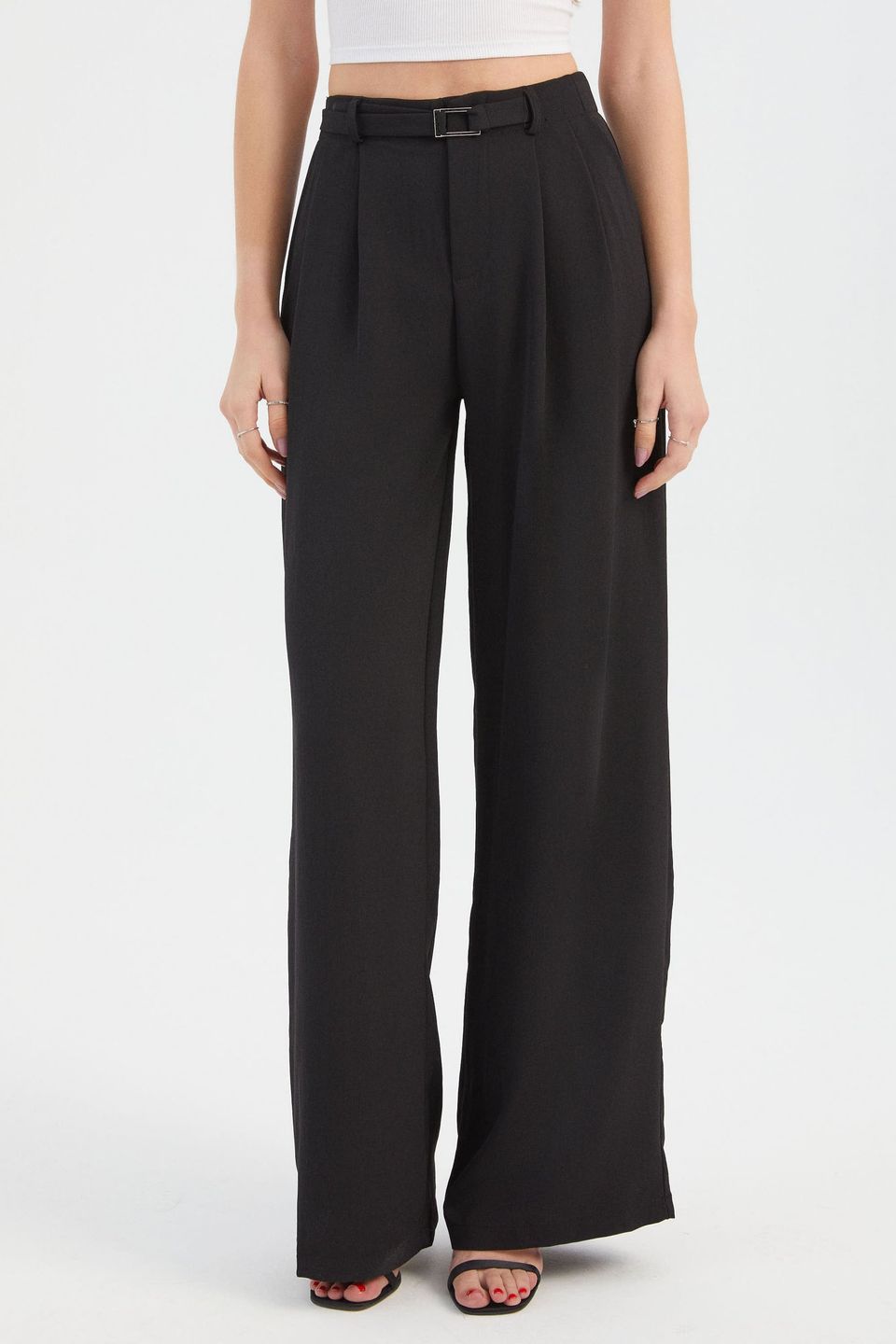 High Waist Pleated Wide Leg Trousers