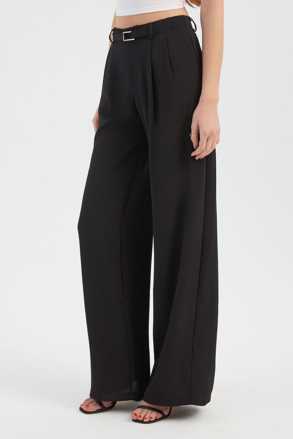High Waist Pleated Wide Leg Trousers