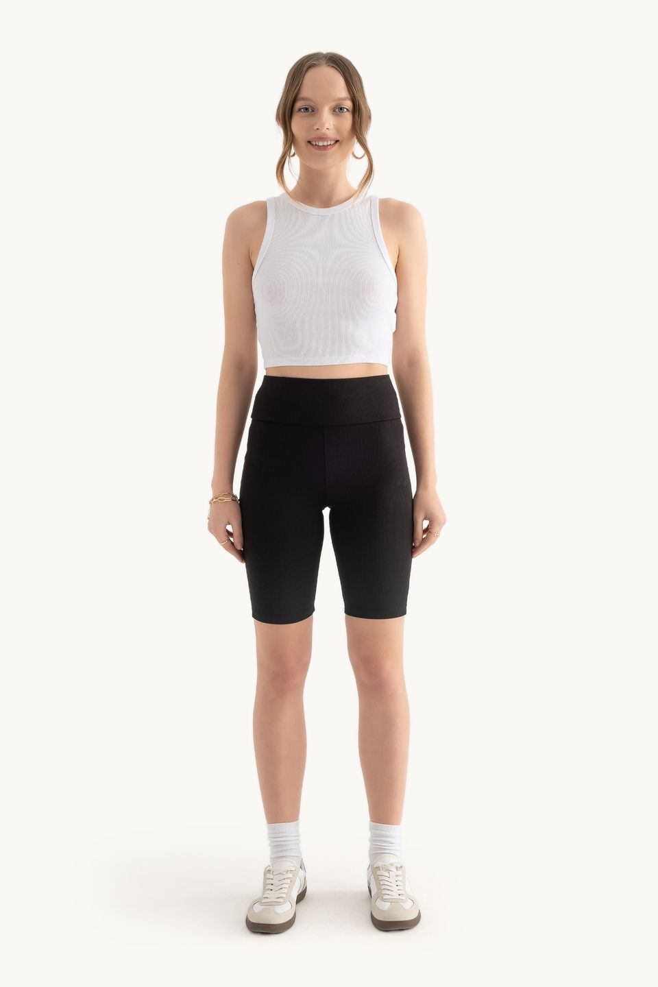 High Waist Ribbed Bike Shorts