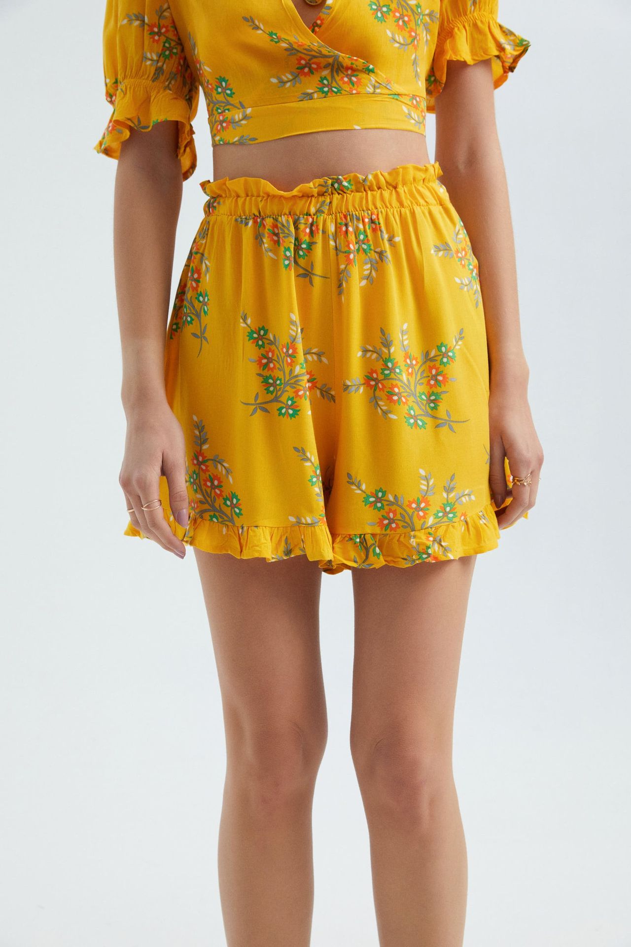 Floral High Waist Elastic Waist Shorts