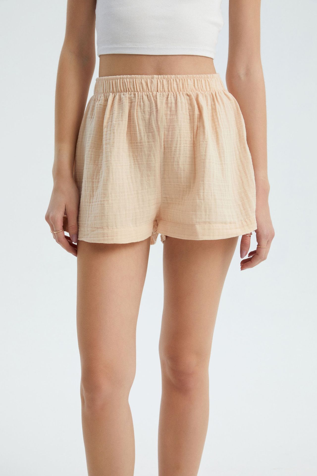 Linen High Waist Elastic Waist Shorts