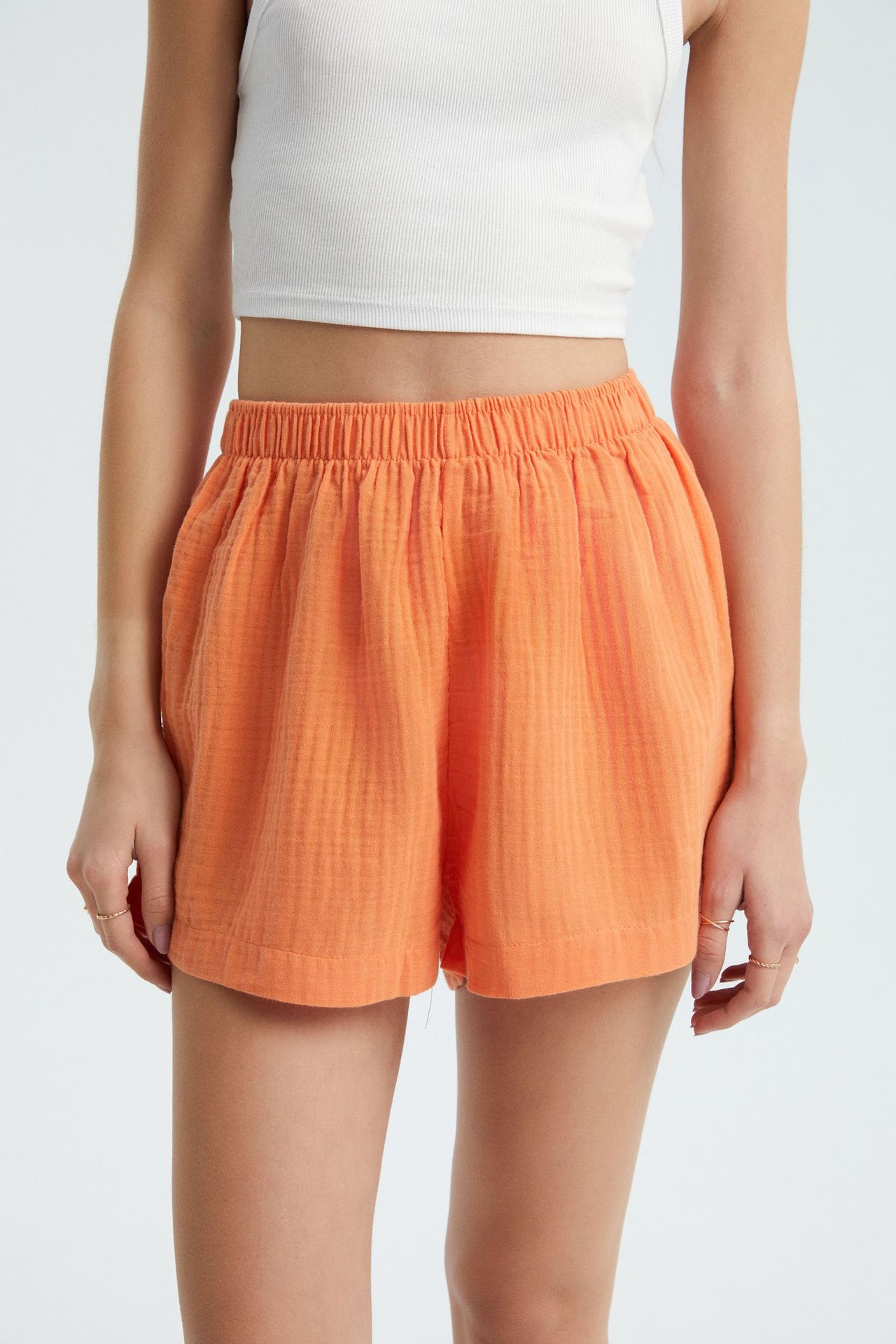 Linen High Waist Elastic Waist Shorts