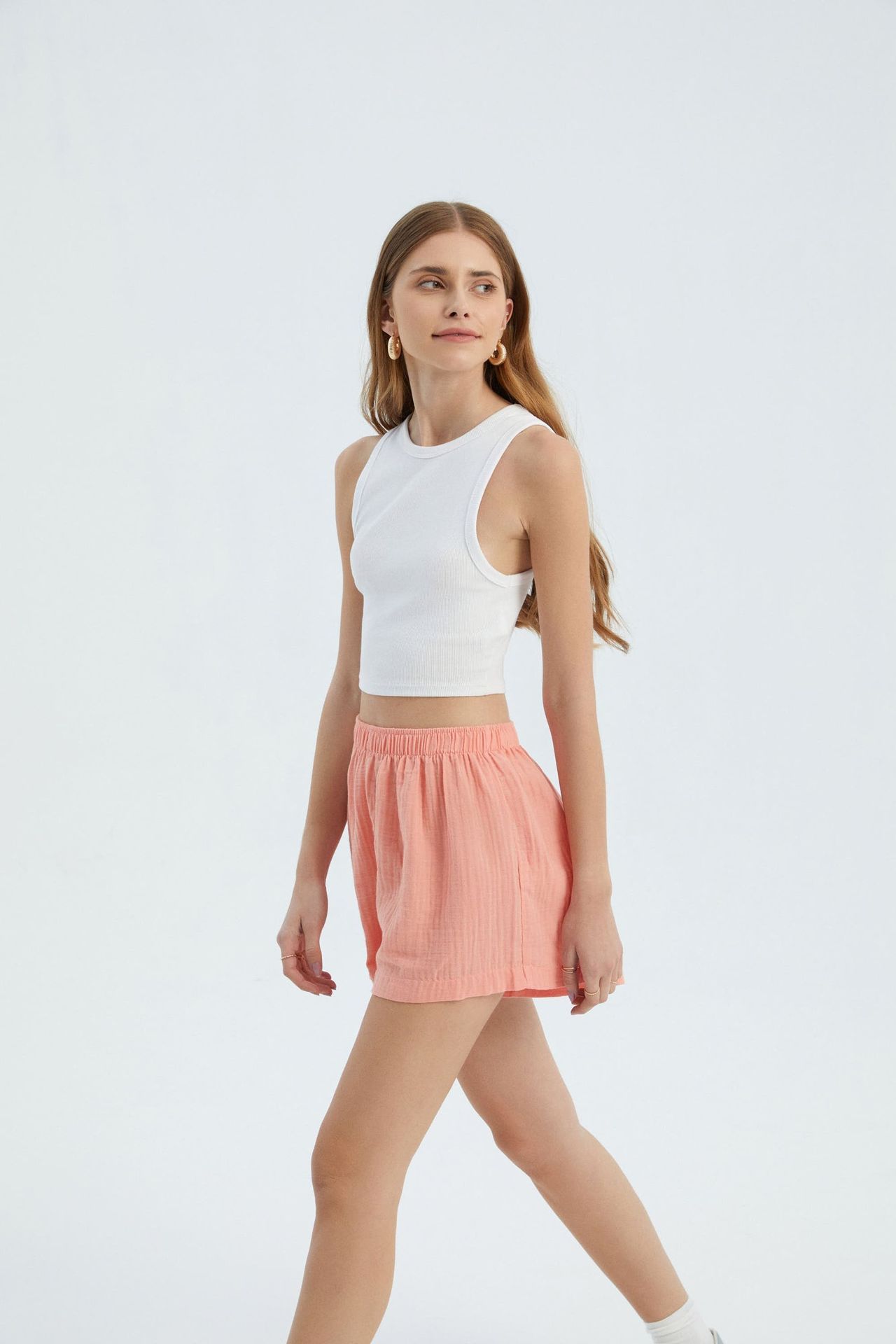 Linen High Waist Elastic Waist Shorts