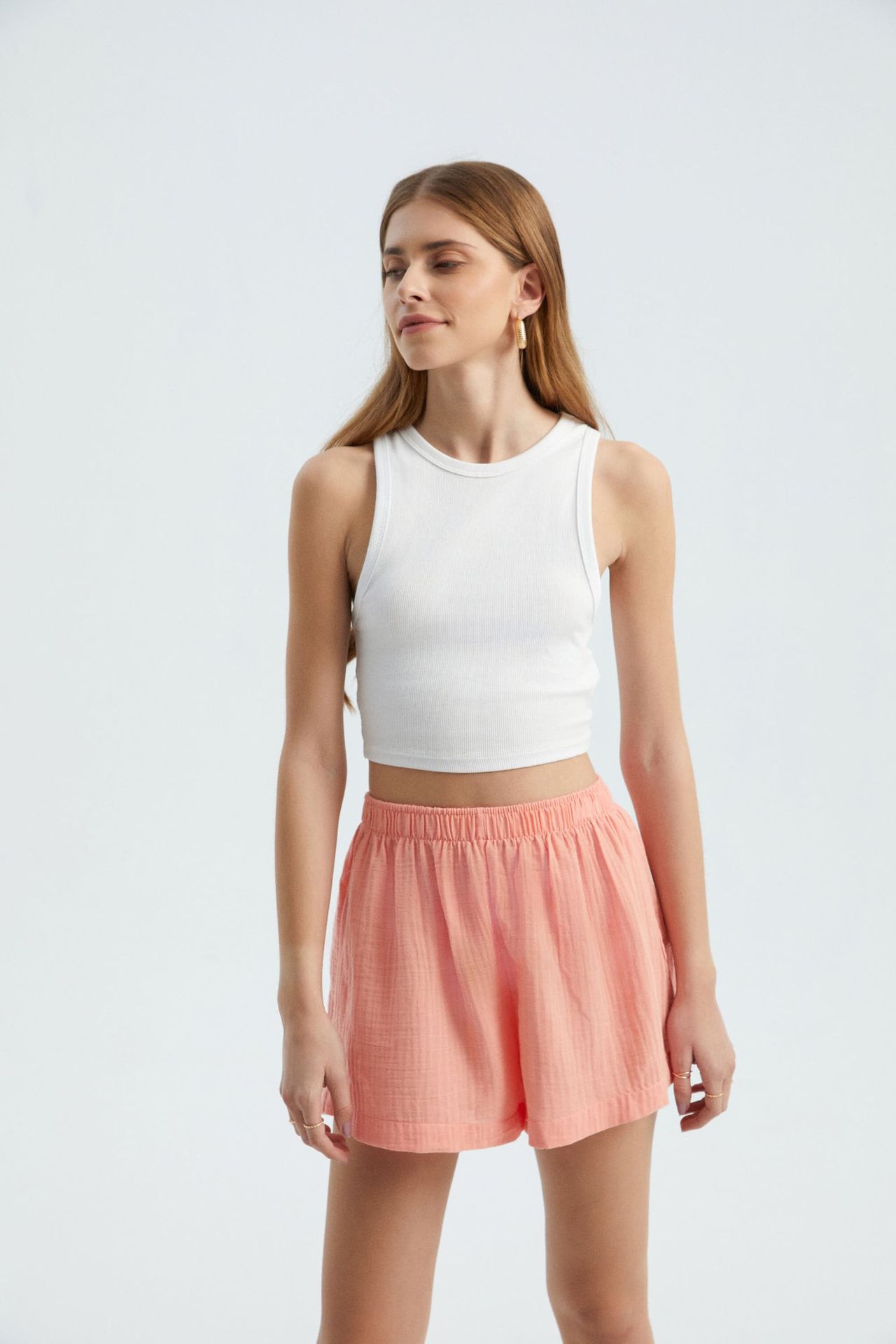 Linen High Waist Elastic Waist Shorts