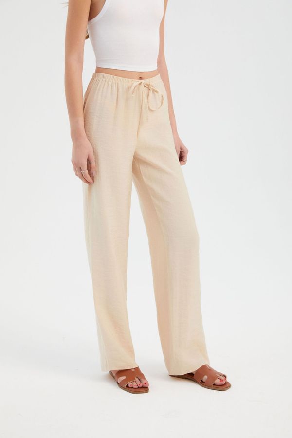 Mid Rise Elastic Waist Drawstring Straight Leg Trousers 4