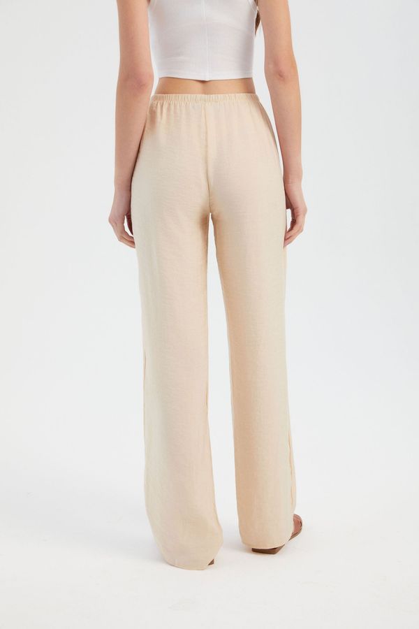 Mid Rise Elastic Waist Drawstring Straight Leg Trousers 5