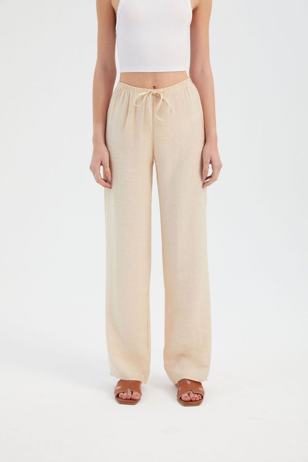 Mid Rise Elastic Waist Drawstring Straight Leg Trousers 2