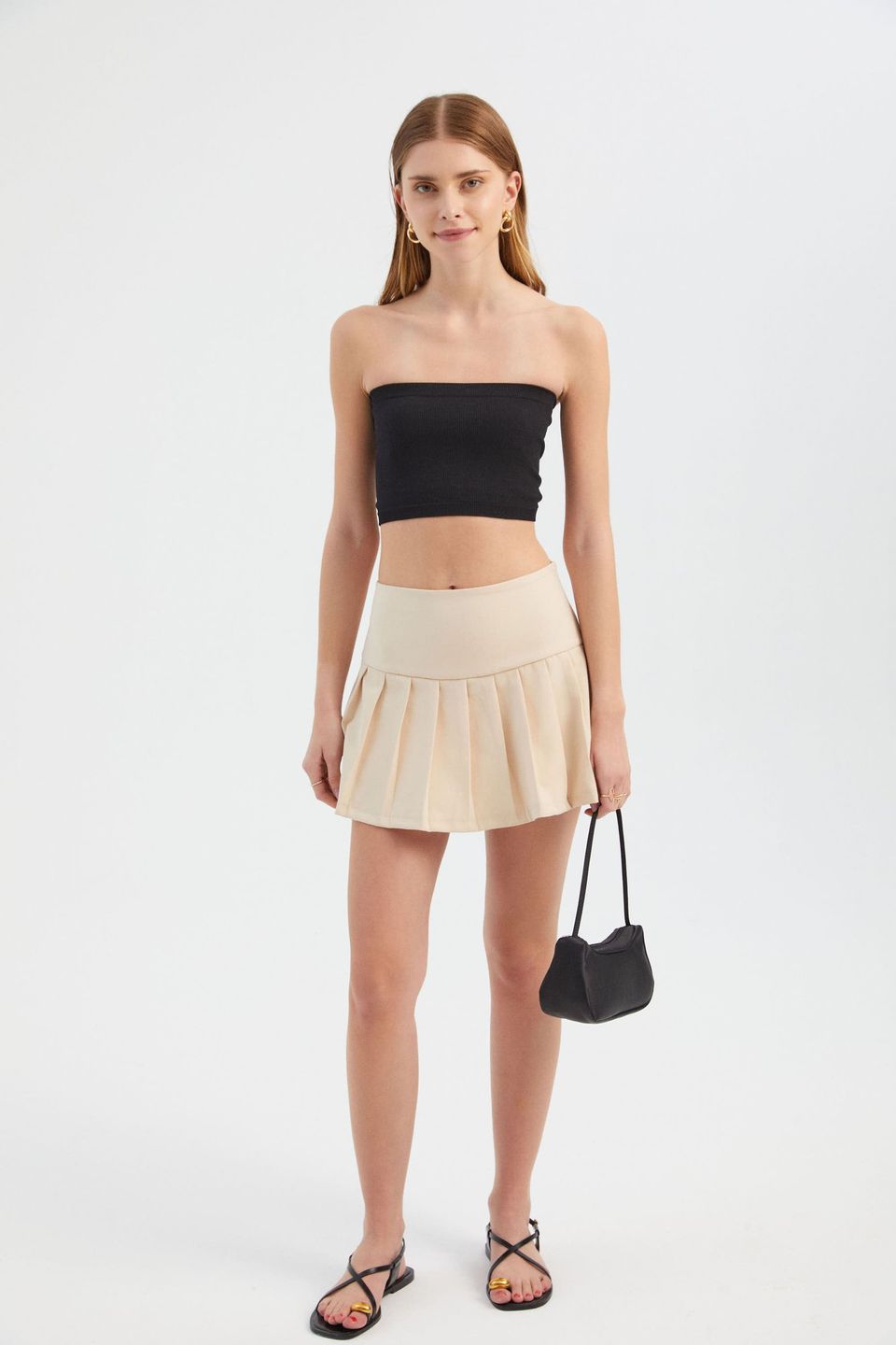 High Waist Pleated Mini Skirt