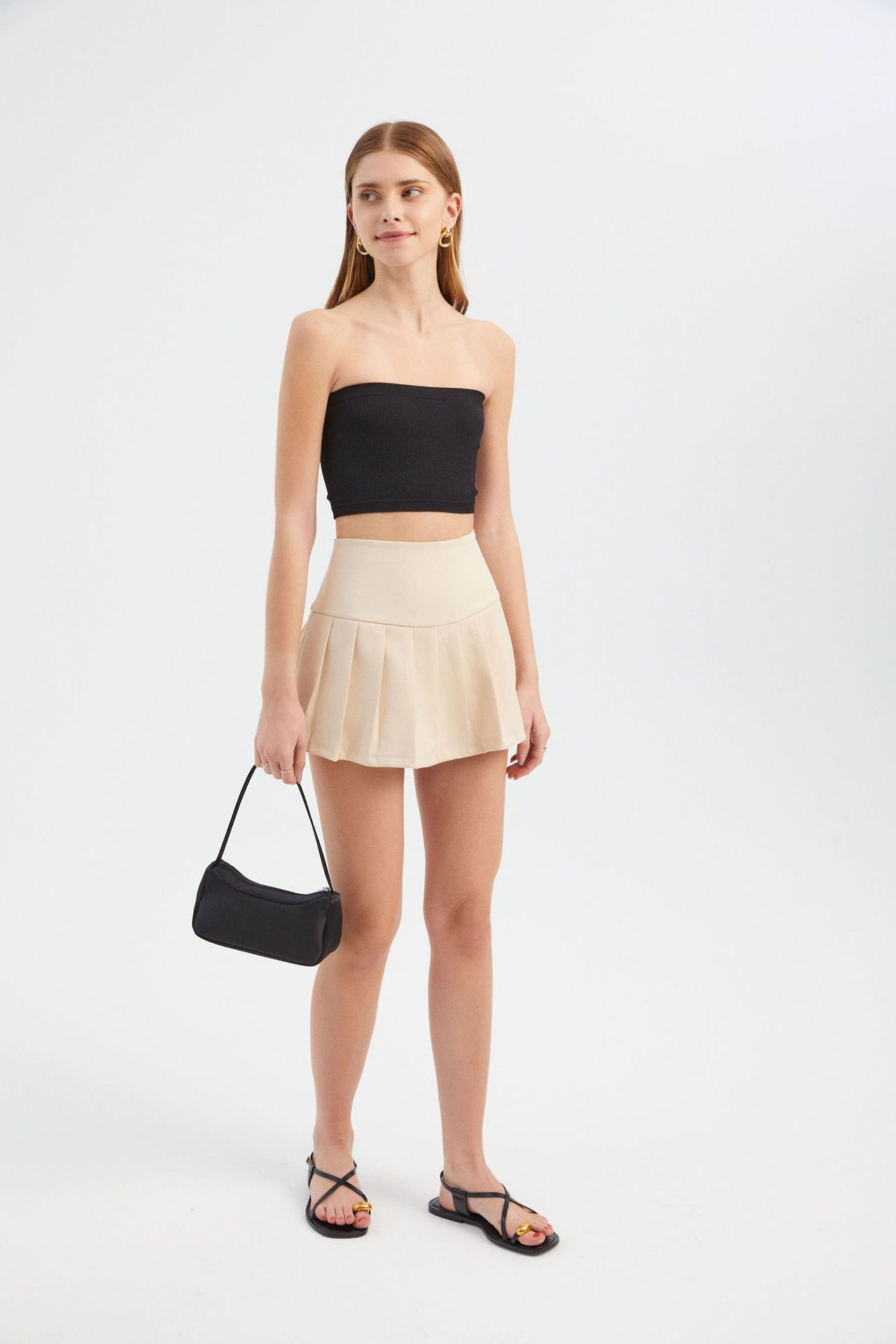 High Waist Pleated Mini Skirt