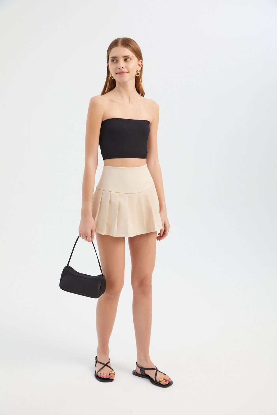 High Waist Pleated Mini Skirt
