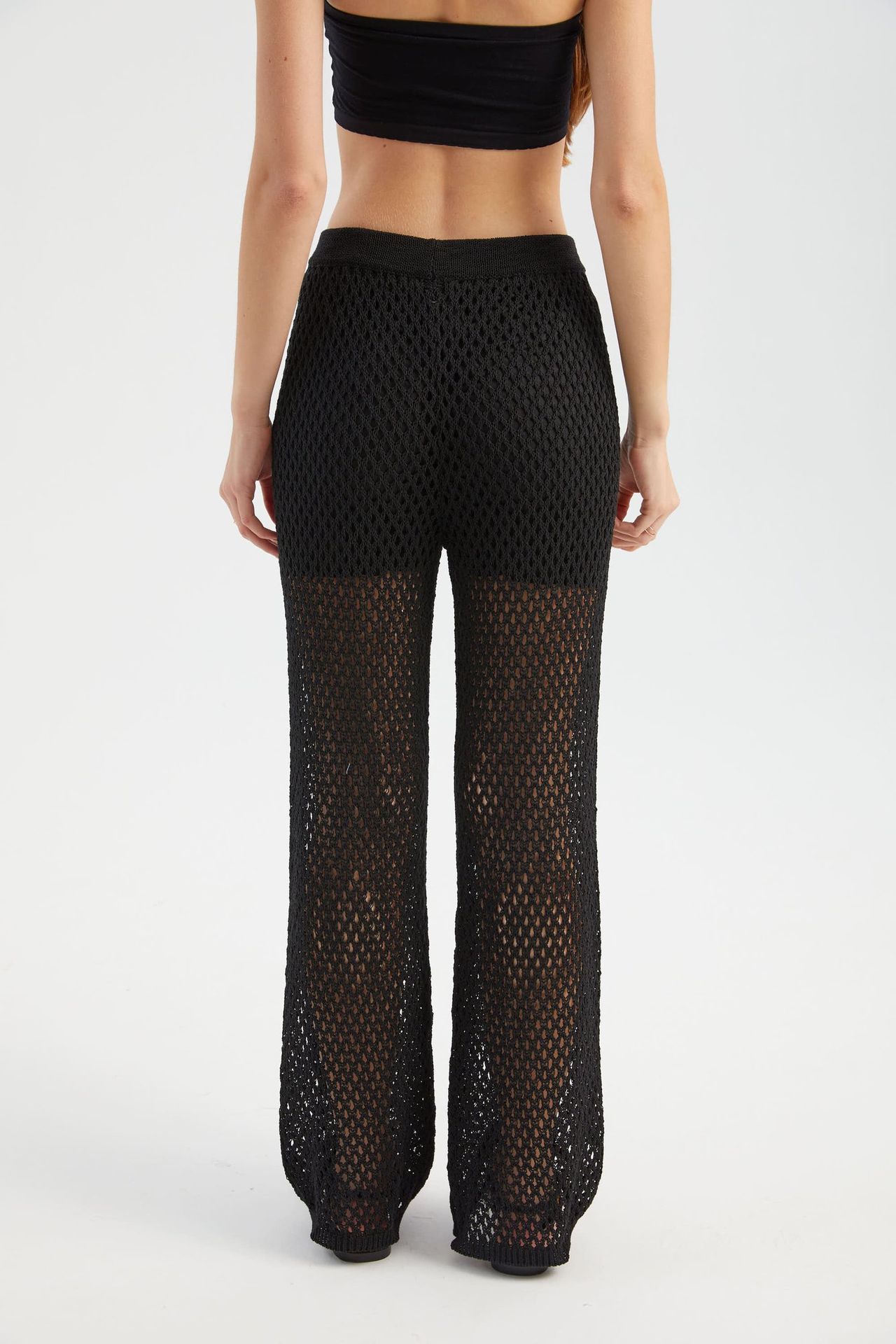 Openwork High Waist Elastic Waist Straight Leg Trousers