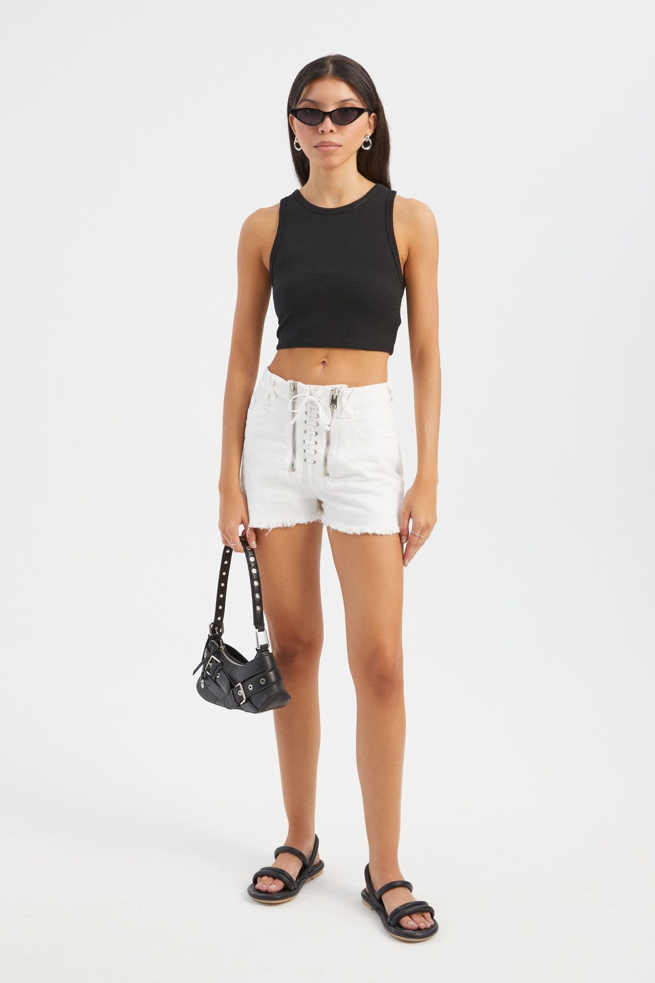 Denim Mid Rise Shorts with a Belt Detail