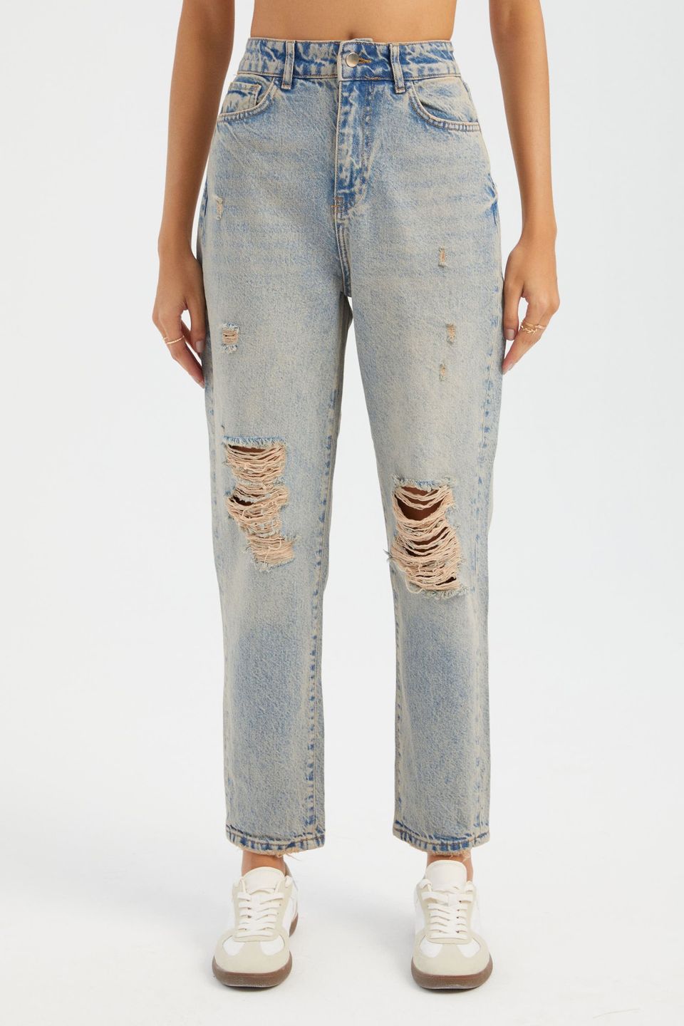 High Waist Ripped Mom-fit Denim Jeans