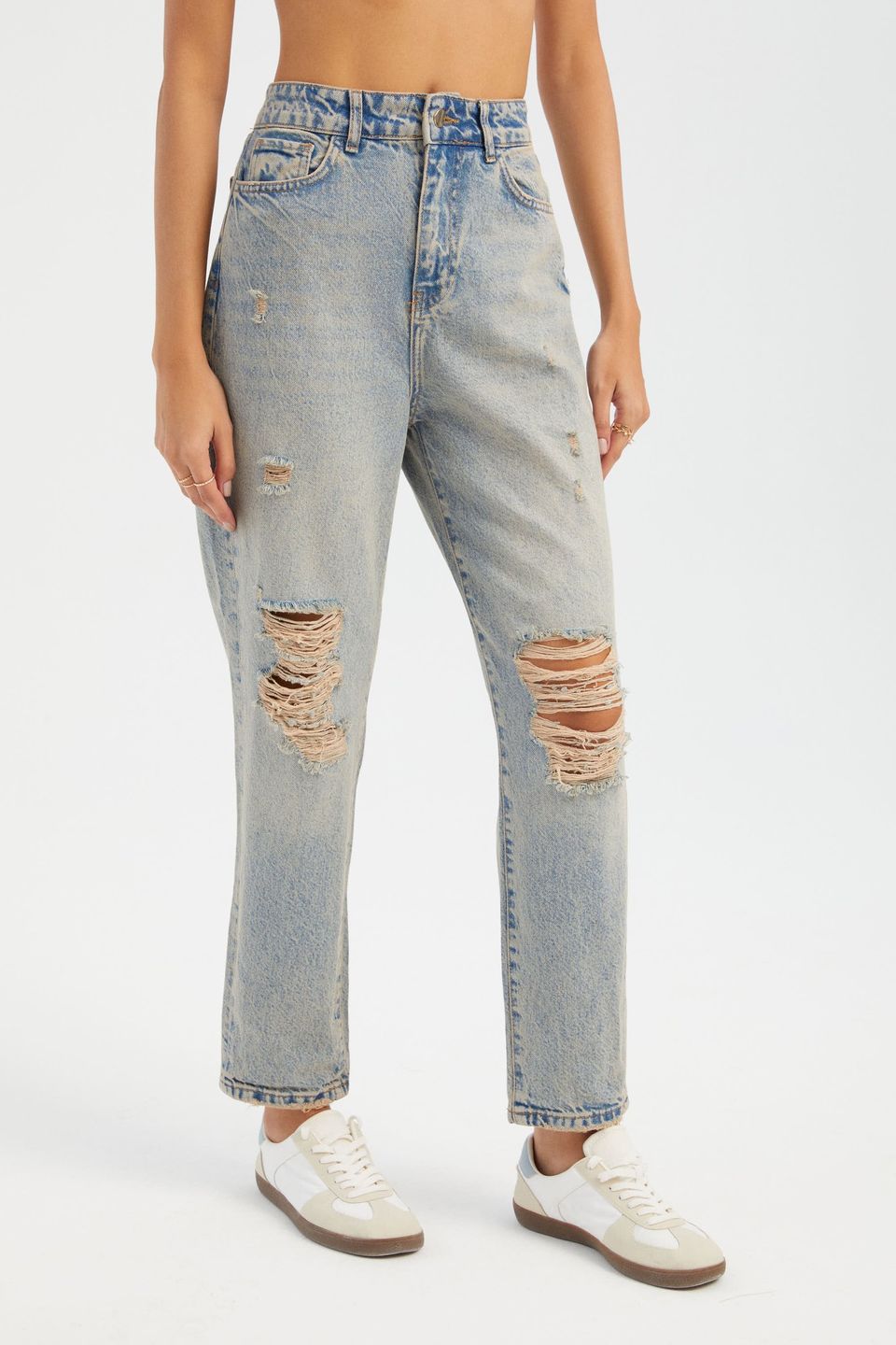 High Waist Ripped Mom-fit Denim Jeans