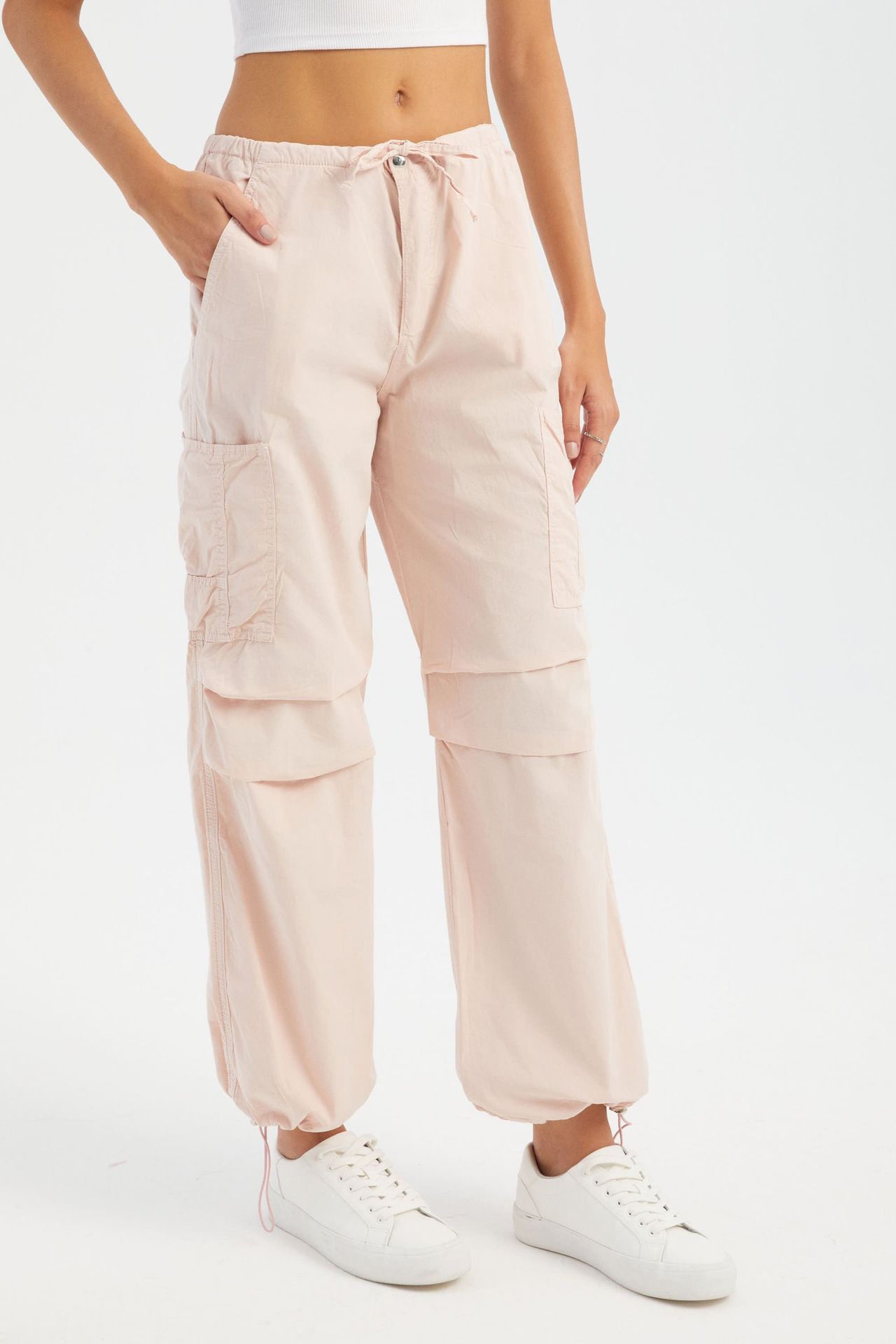 Mid Rise Drawstring Cargo Trousers