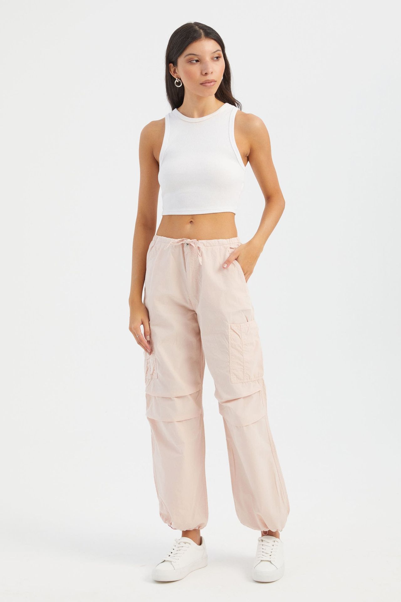 Mid Rise Drawstring Cargo Trousers