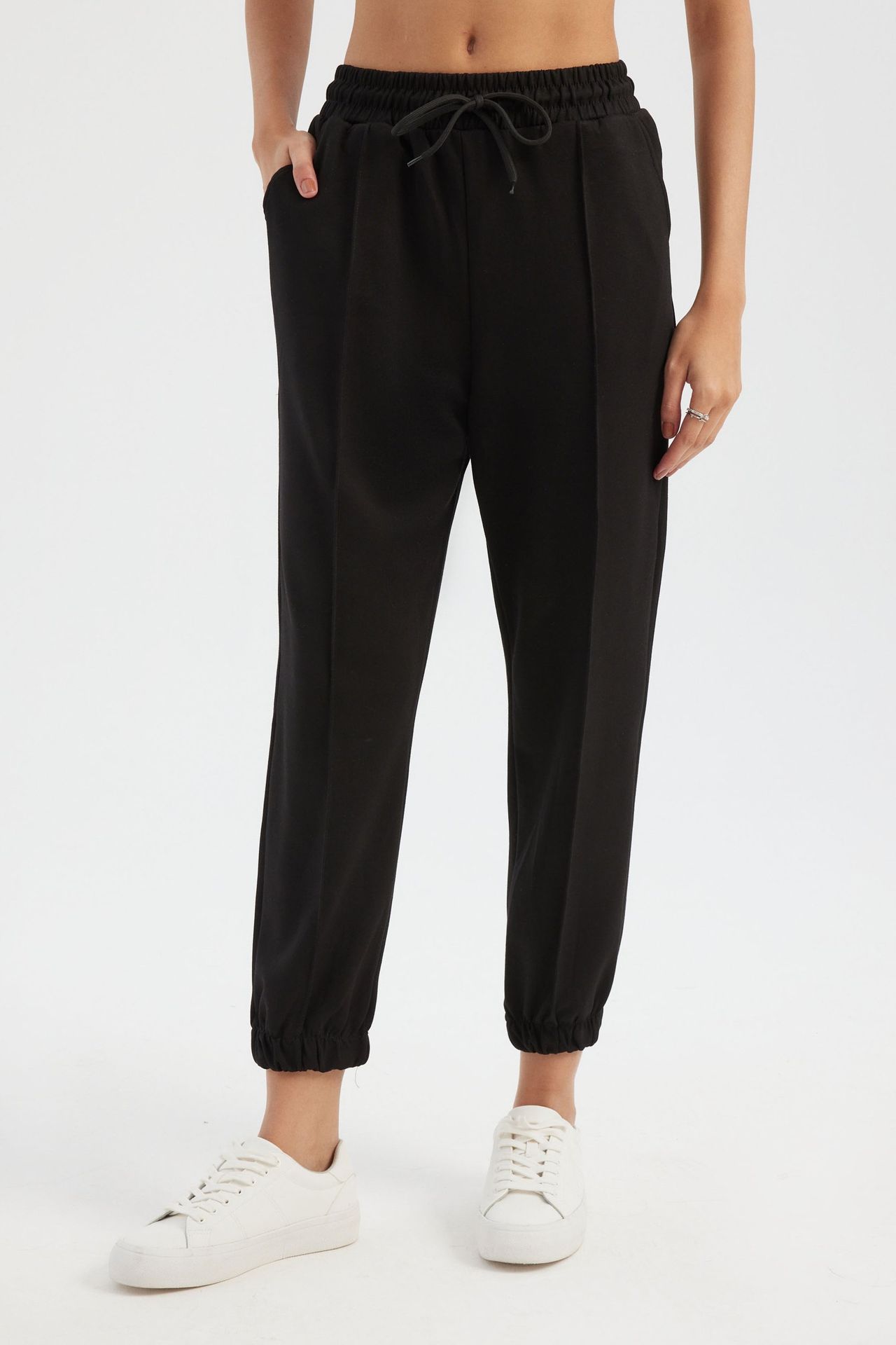 High Waist Drawstring Pleated Regular Fit Joggers