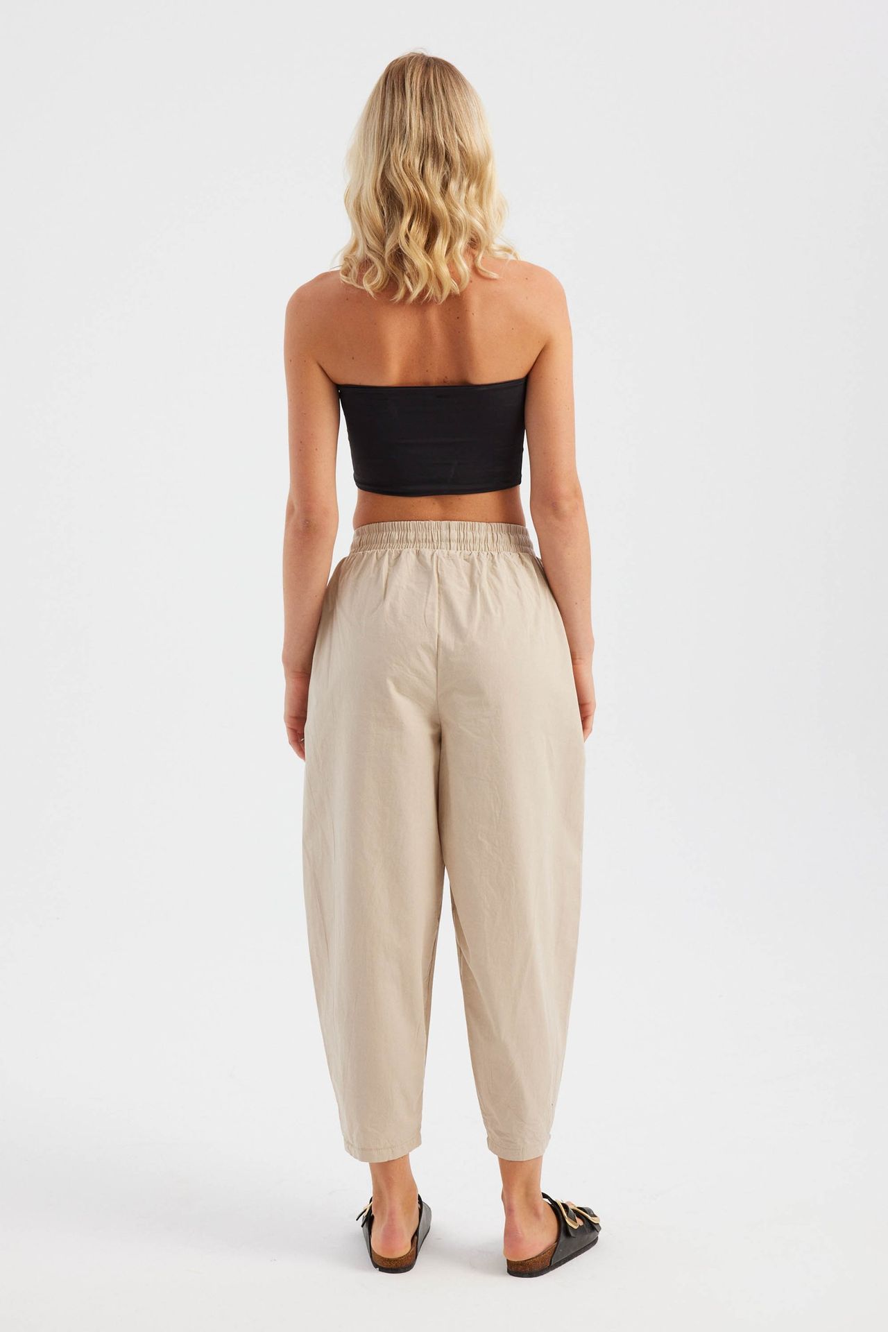 Cotton High Waist Elastic Waist Carrot fit Trousers