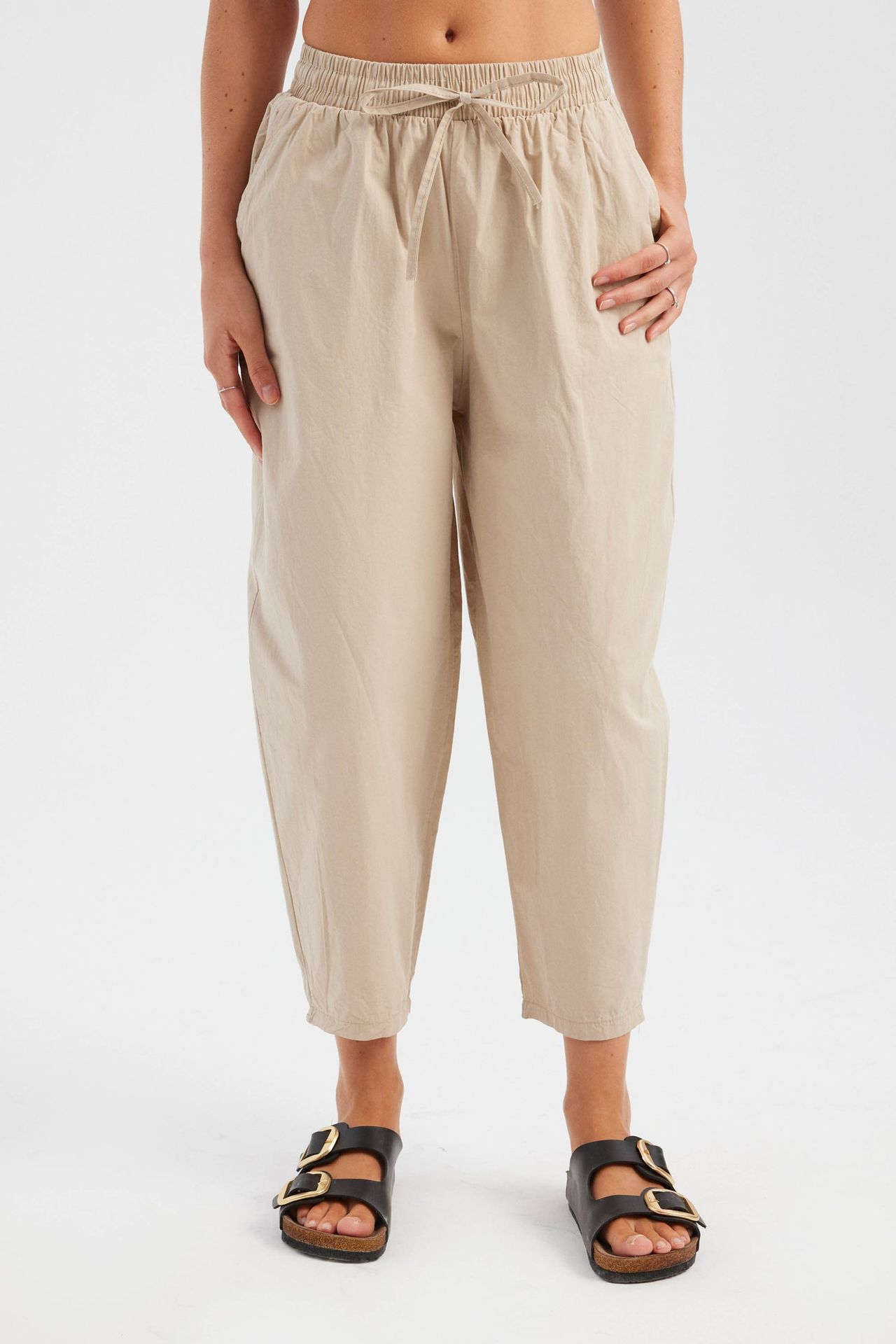 Cotton High Waist Elastic Waist Carrot fit Trousers