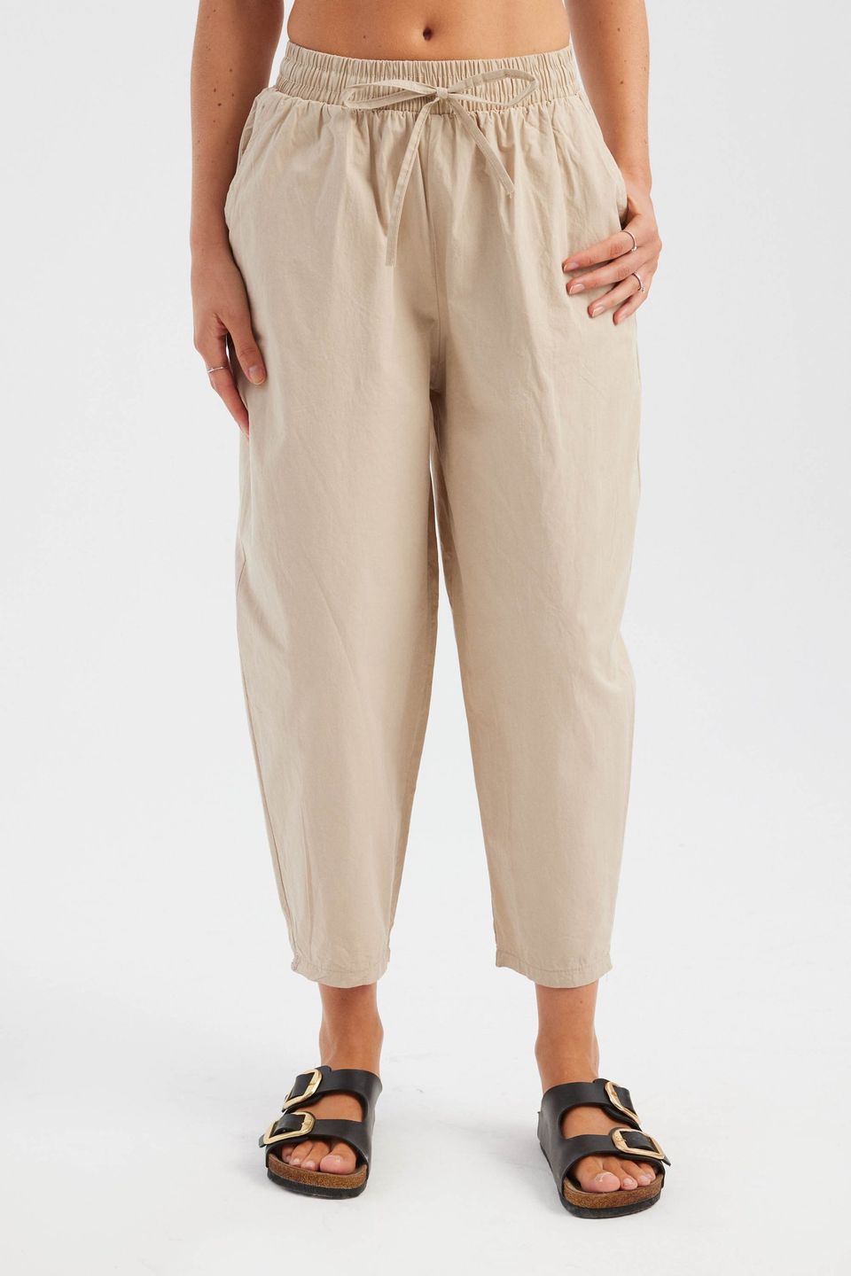 Cotton High Waist Elastic Waist Carrot fit Trousers