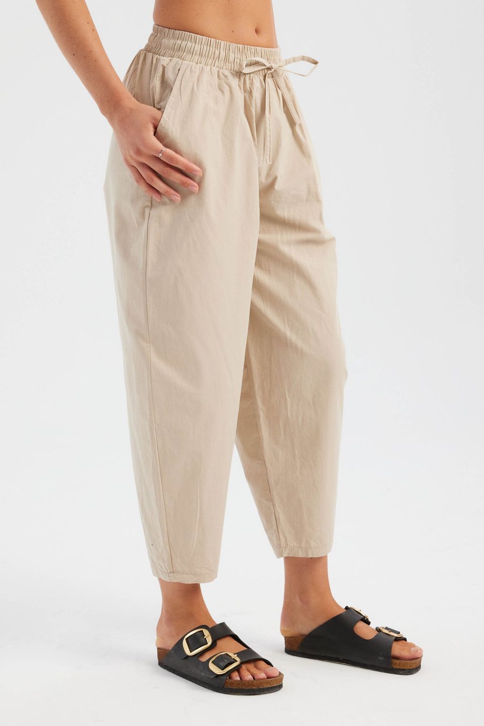 Cotton High Waist Elastic Waist Carrot fit Trousers