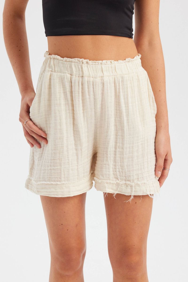 Muslin High Waist Elastic Waist Relaxed fit Shorts 2