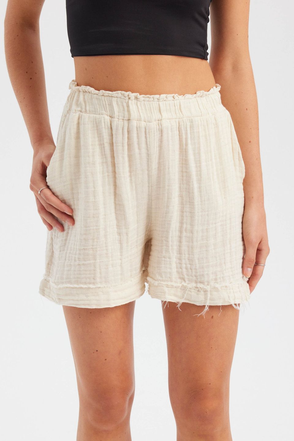 Muslin High Waist Elastic Waist Relaxed fit Shorts
