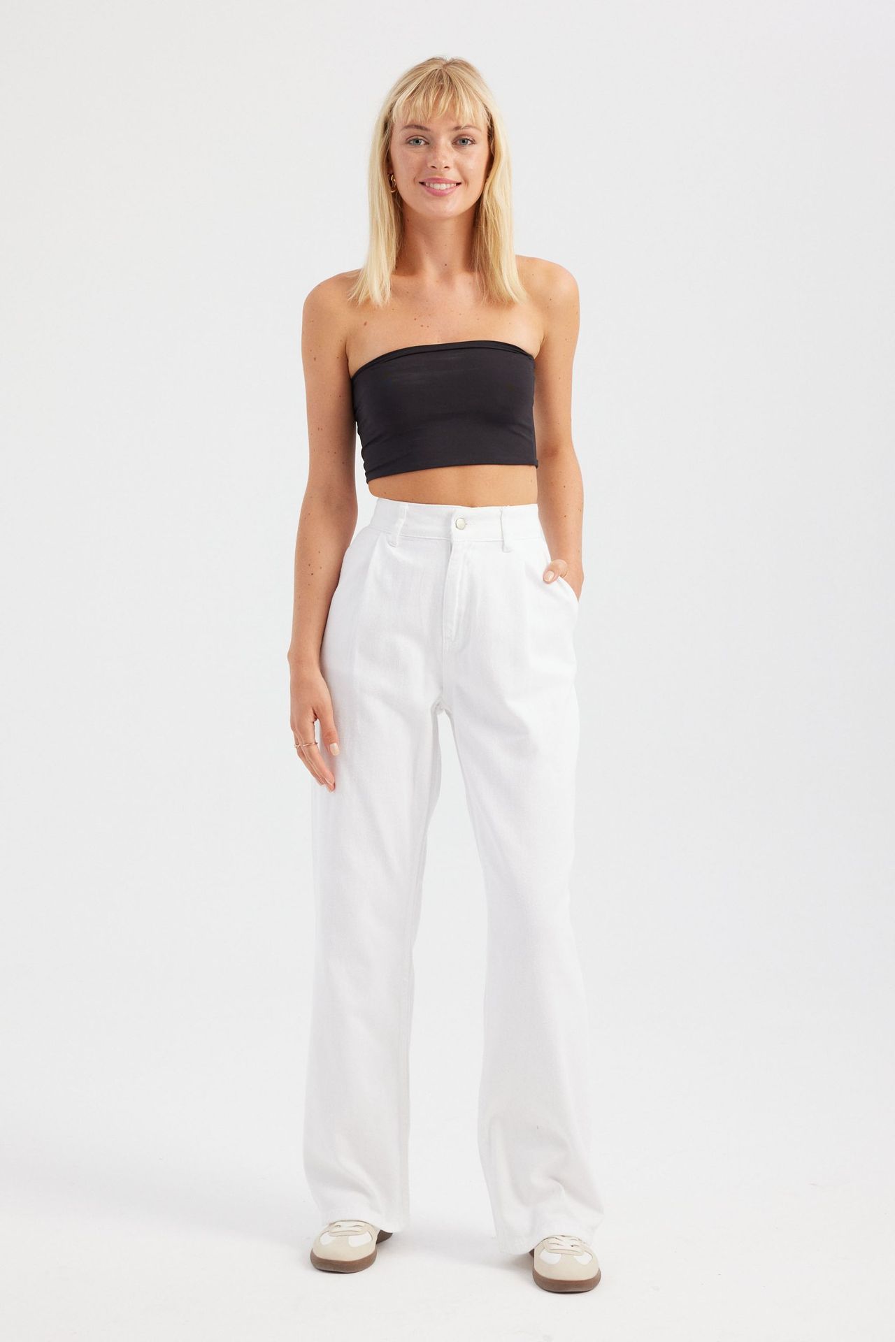 High Waist Pleated Wide Leg Jeans