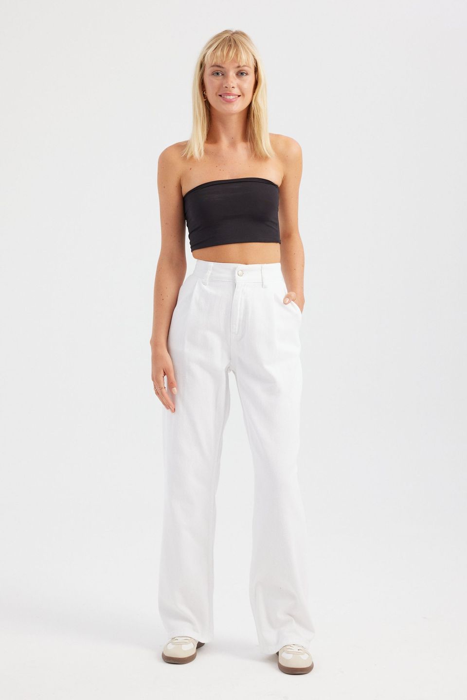 High Waist Pleated Wide Leg Jeans