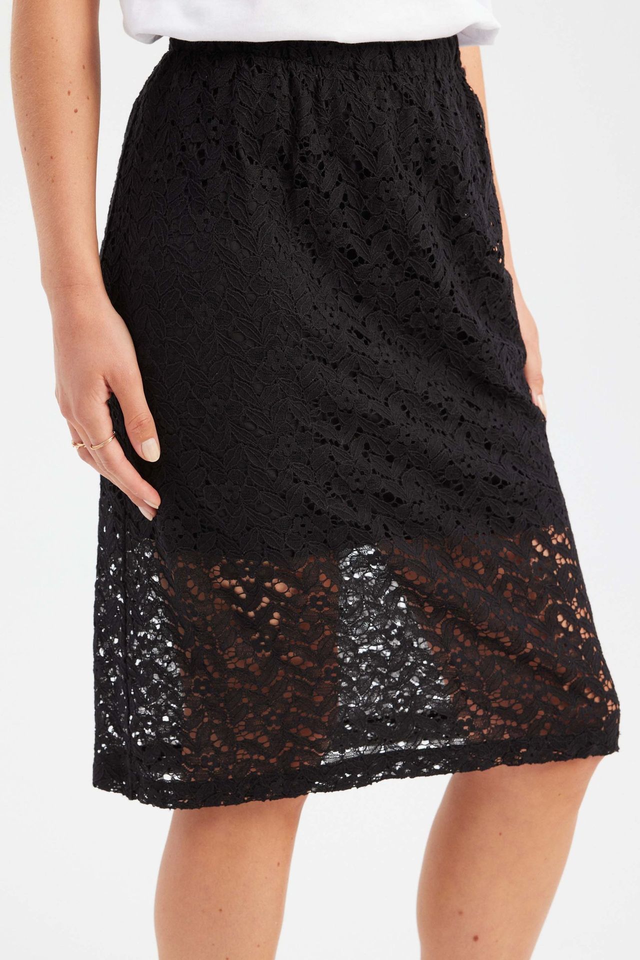 Lace High Waist Elastic Waist Midi Skirt