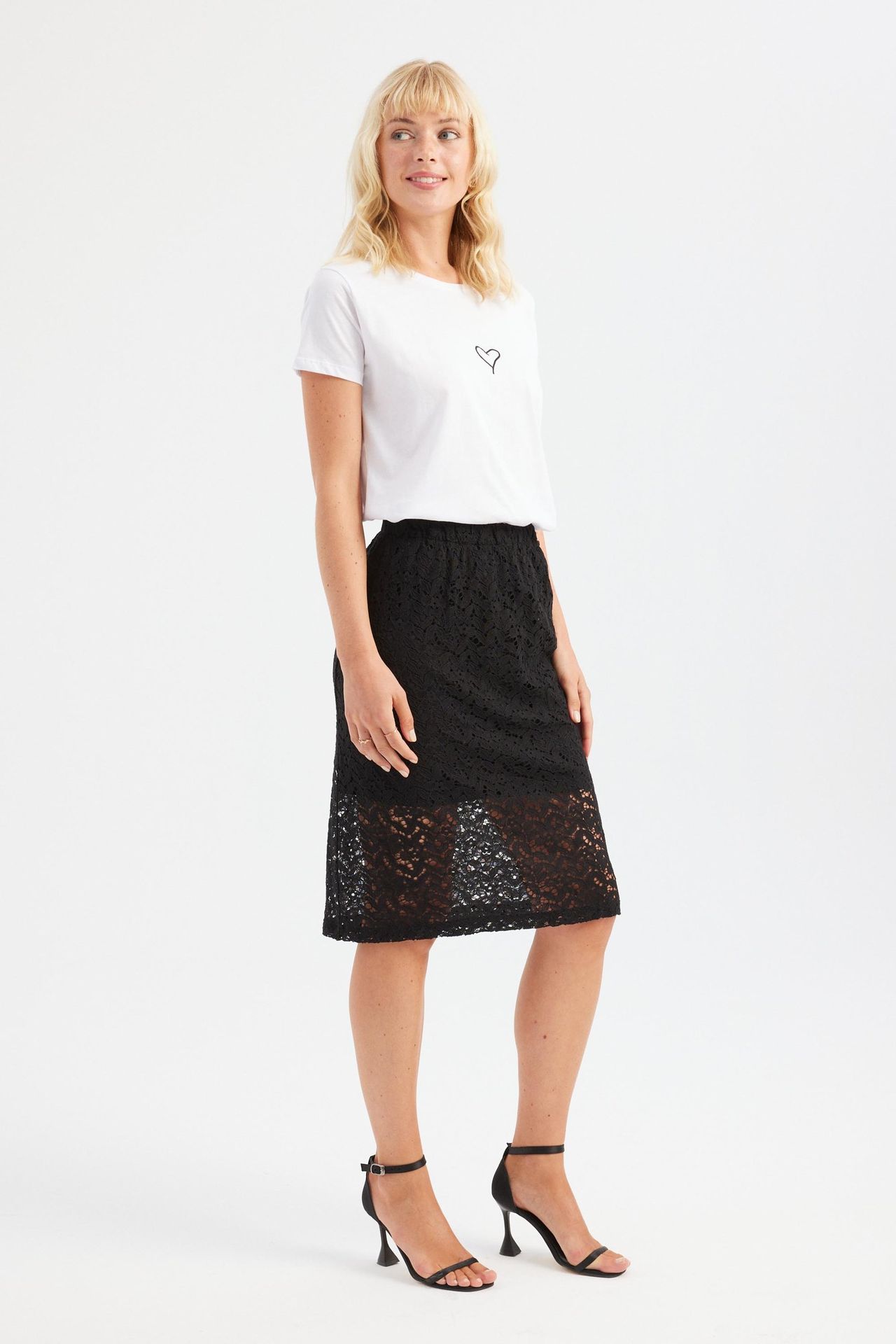 Lace High Waist Elastic Waist Midi Skirt