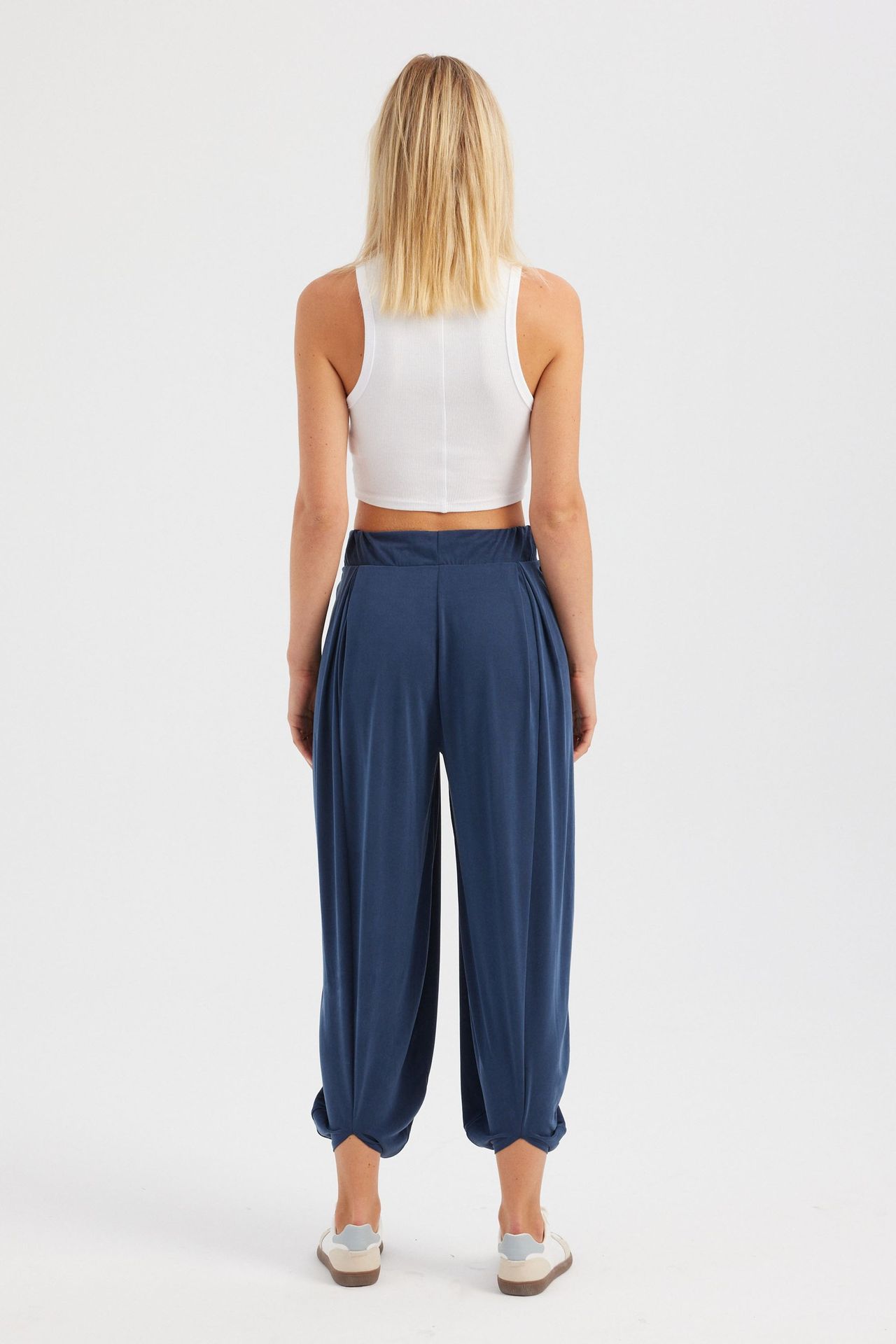 Woven High Waist Pleated Drawstring Joggers