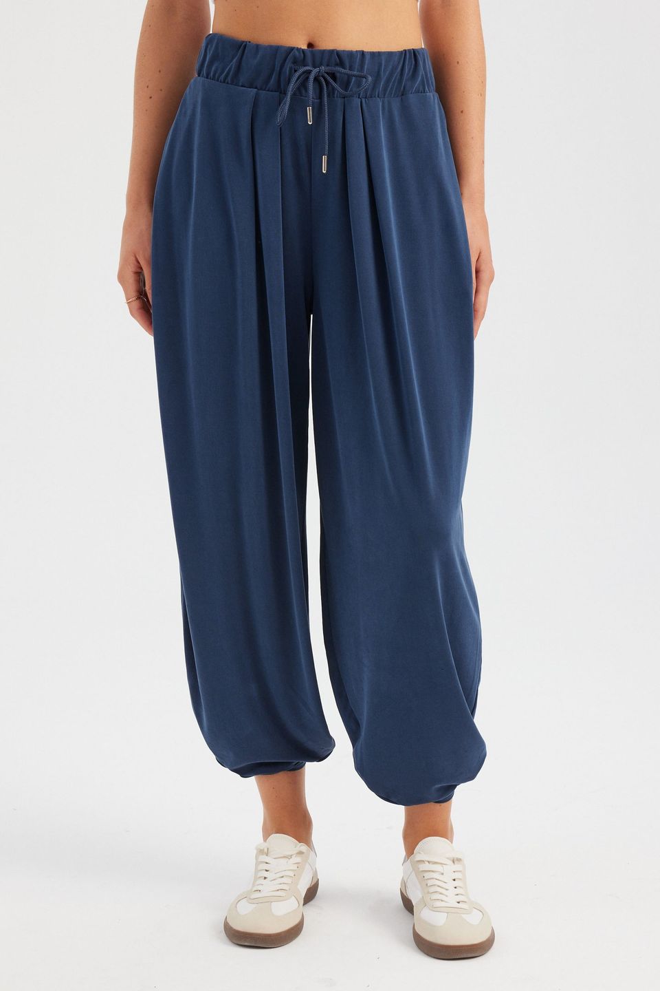 Woven High Waist Pleated Drawstring Joggers