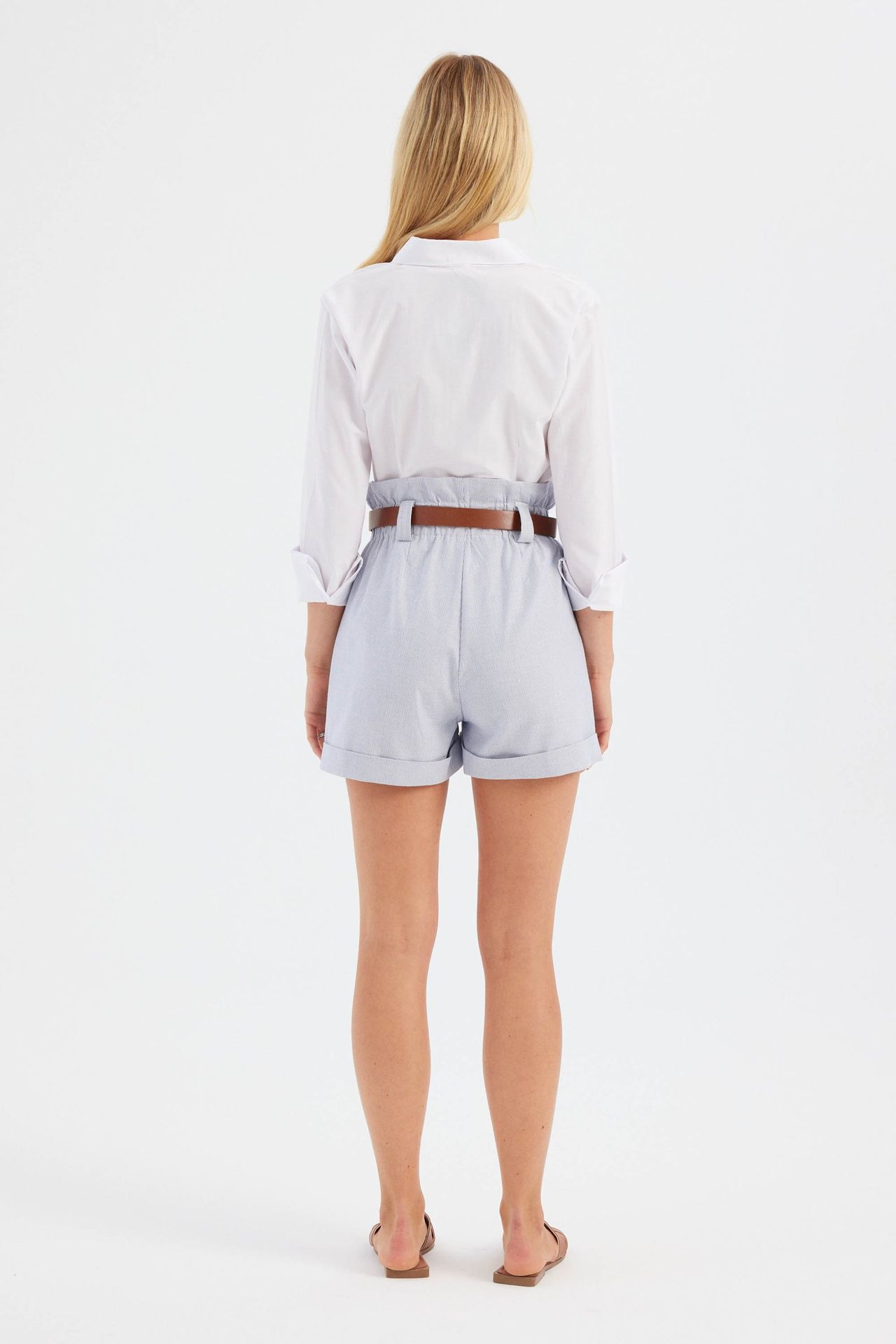 Cotton High Waist Pleated Shorts