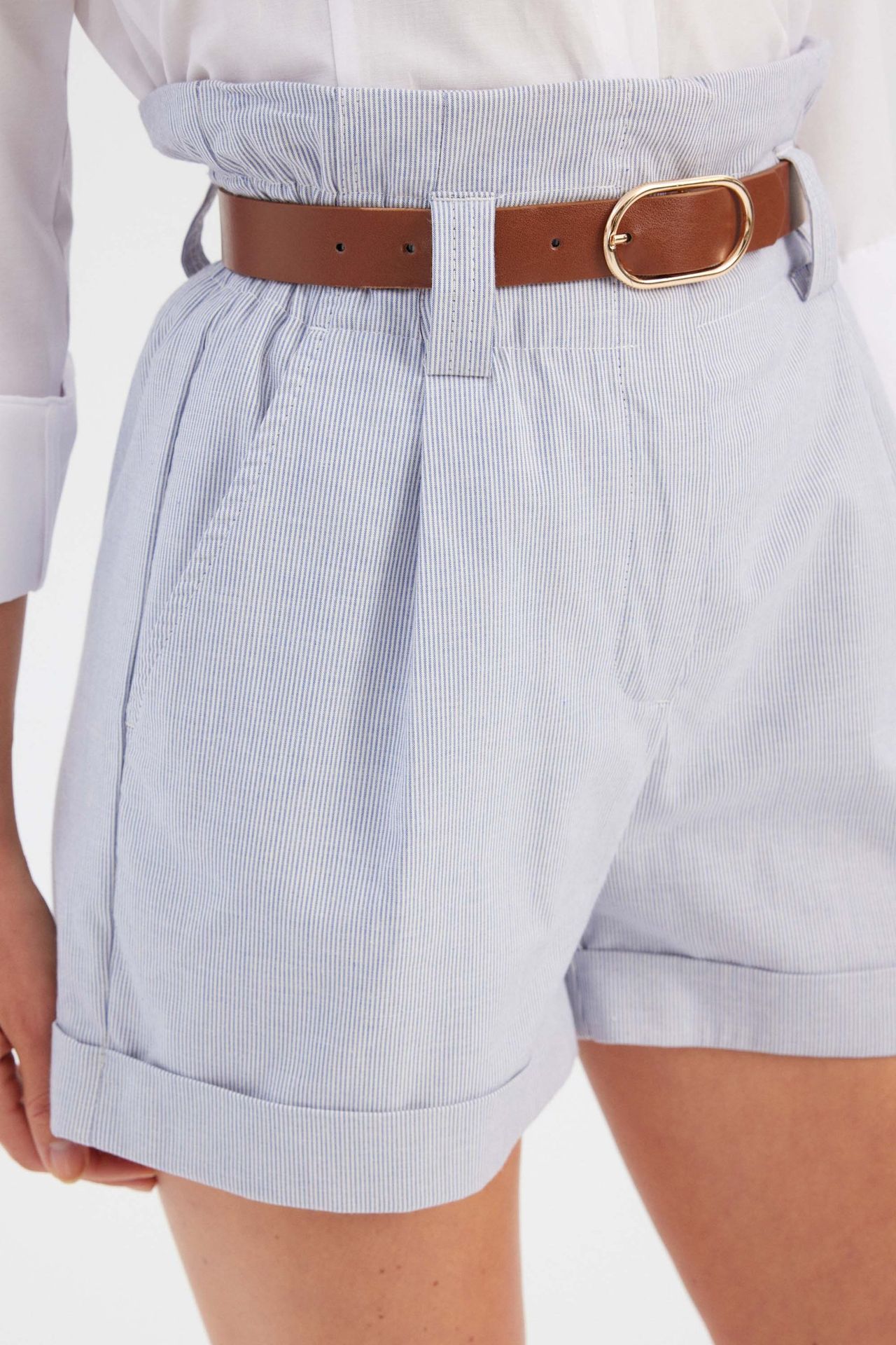 Cotton High Waist Pleated Shorts