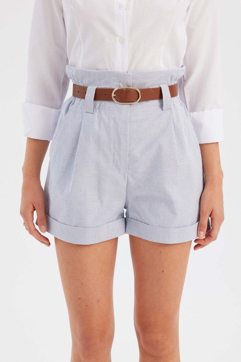 Cotton High Waist Pleated Shorts
