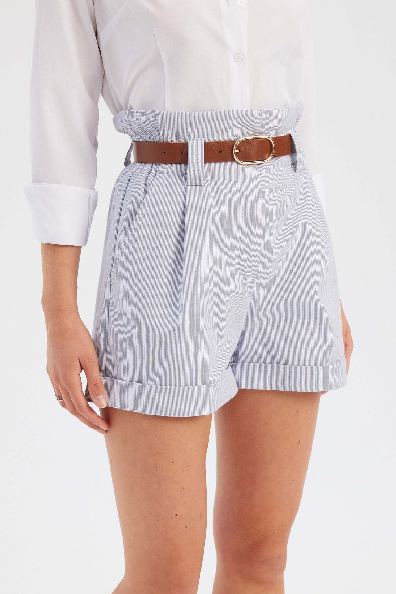 Cotton High Waist Pleated Shorts