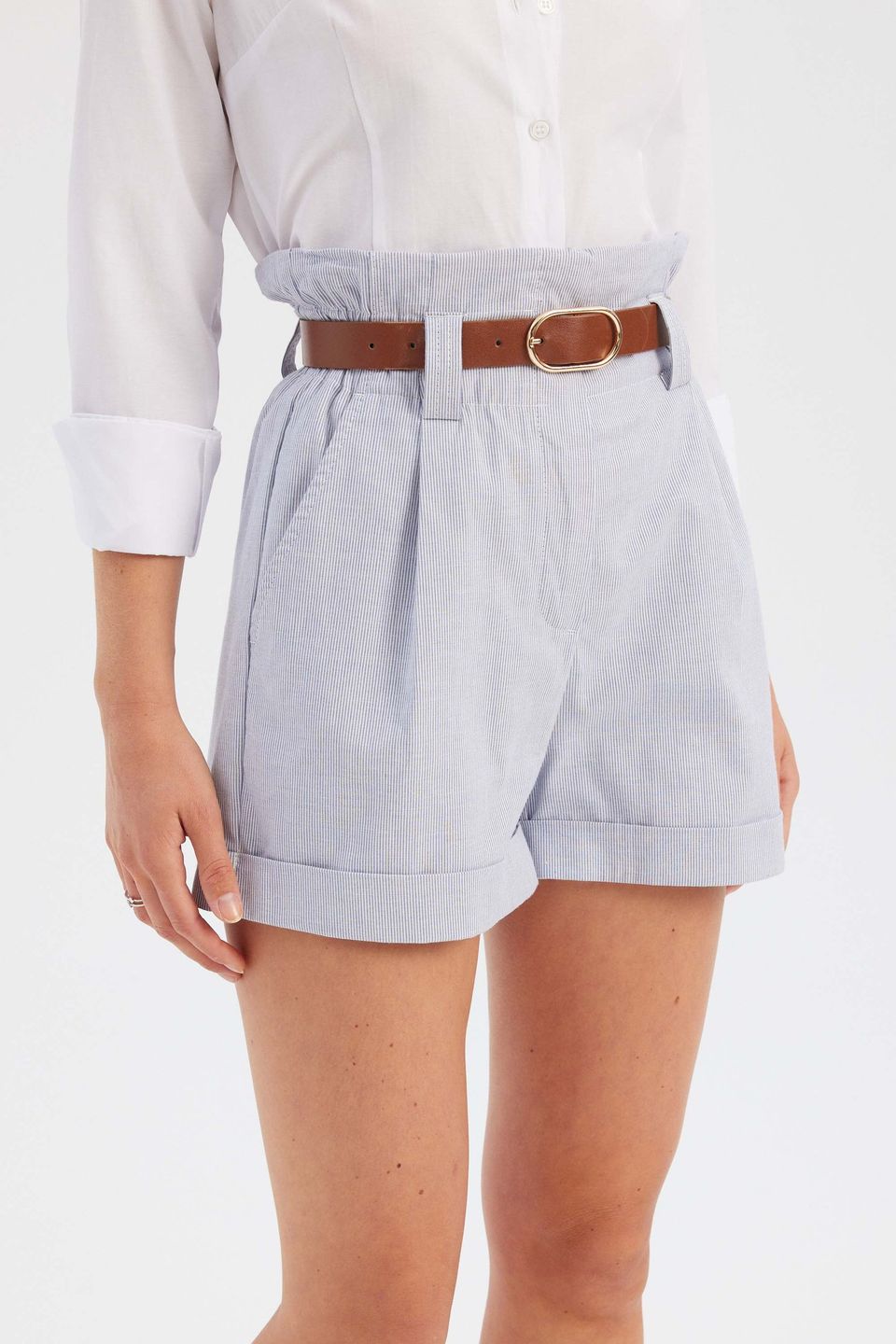 Cotton High Waist Pleated Shorts