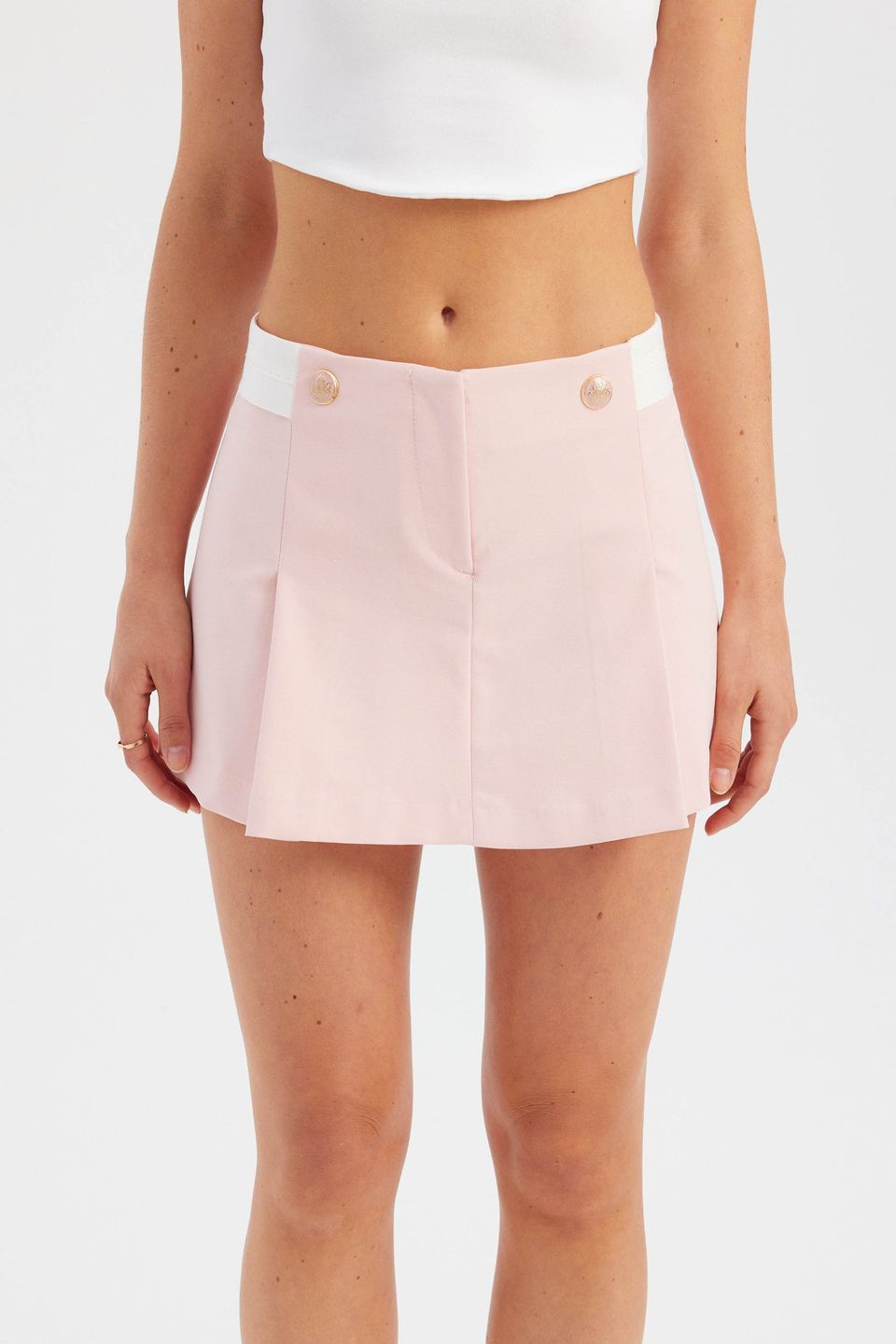 Mid Rise Pleated Buttoned Mini Skirt