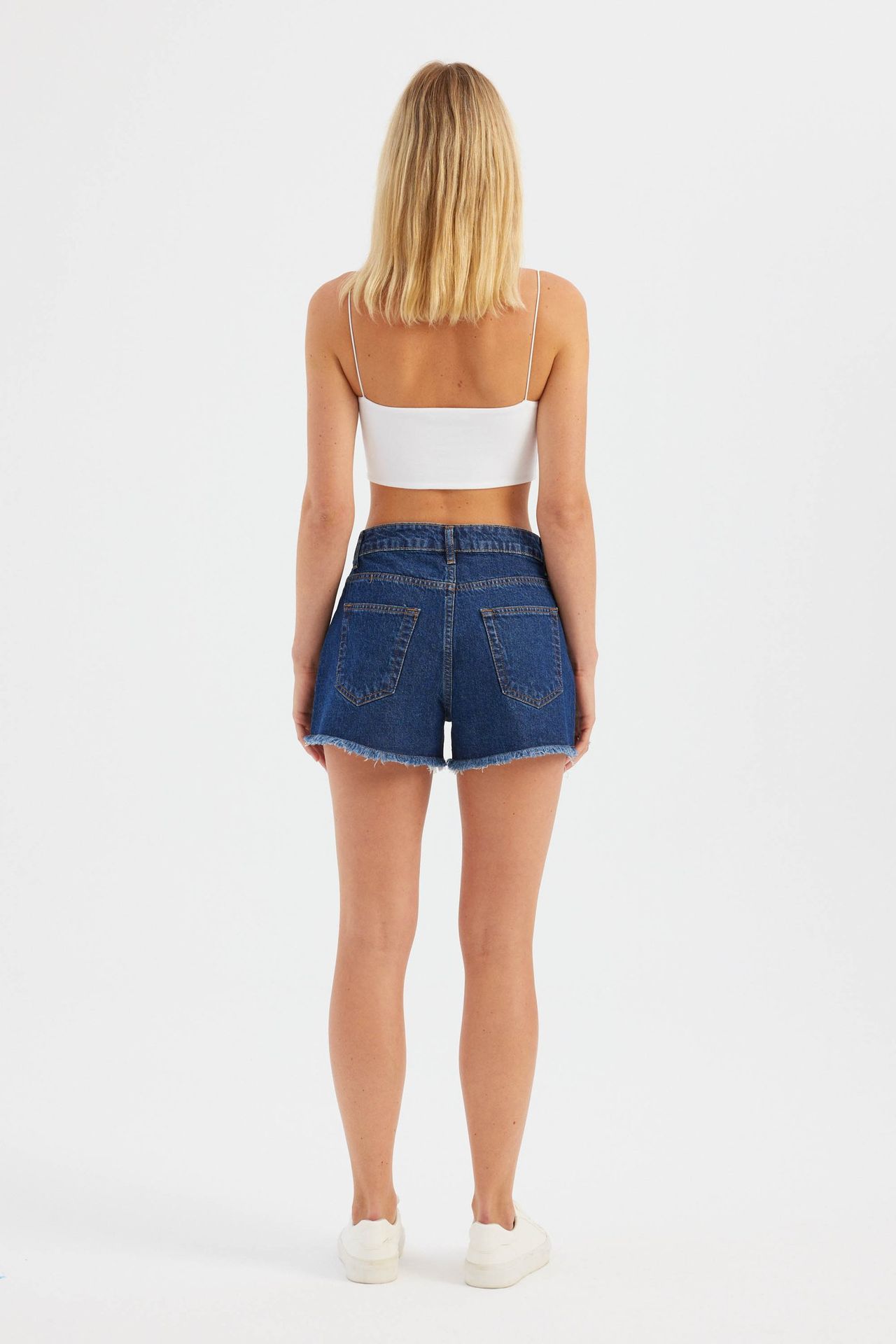 Denim Solid High Waist Shorts