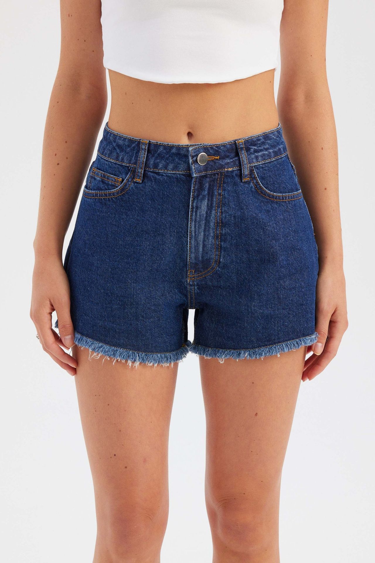 Denim Solid High Waist Shorts