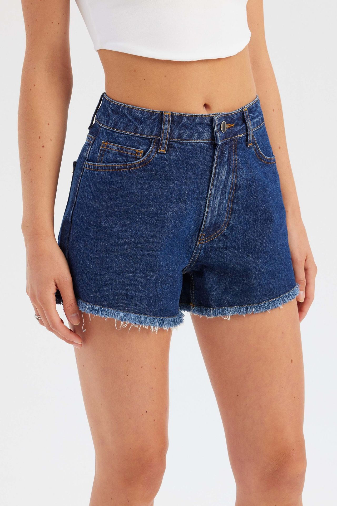 Denim Solid High Waist Shorts