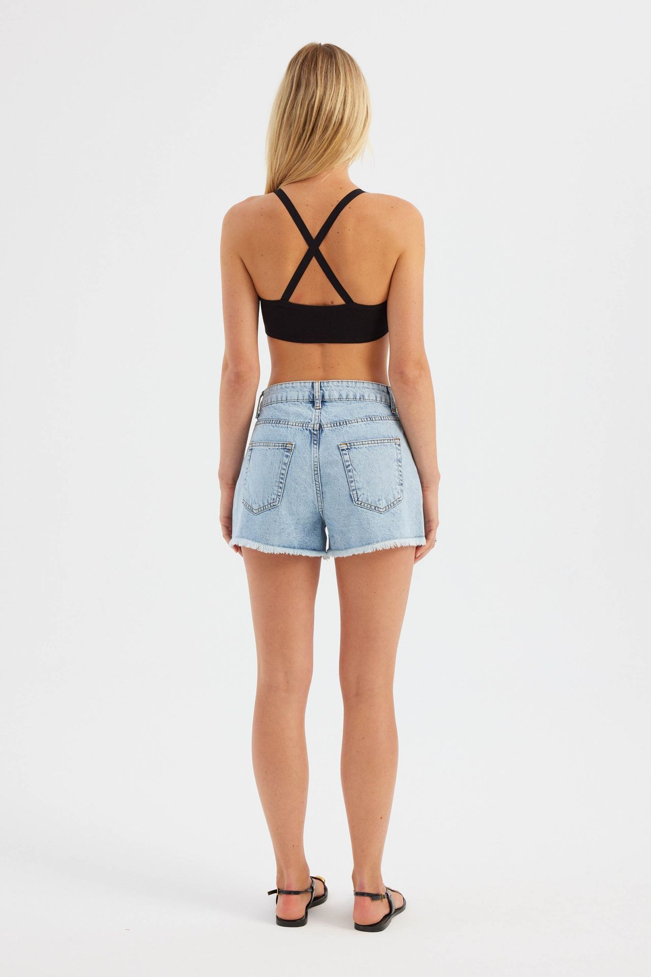 Denim Solid High Waist Shorts